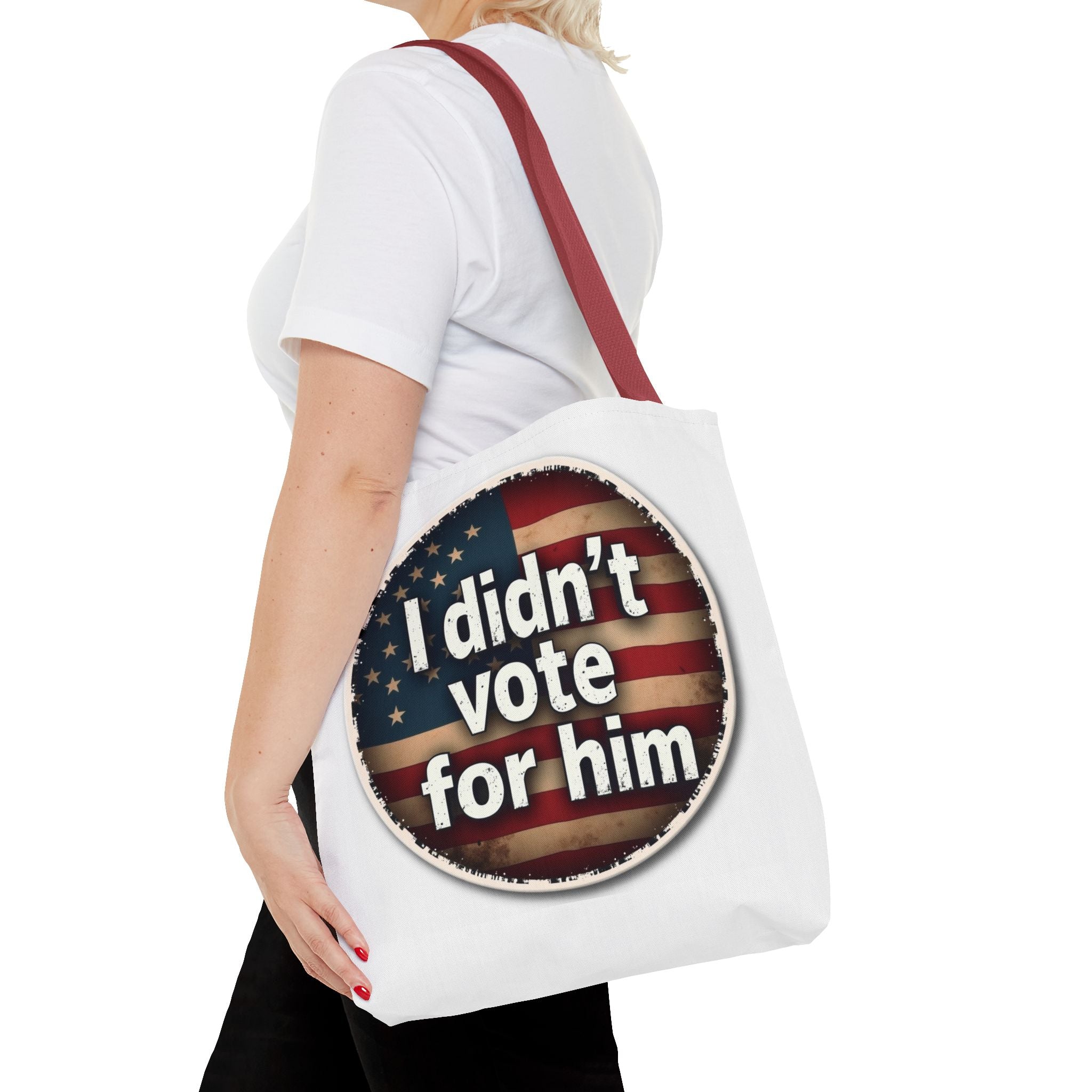 I Didn’t Vote For Him Tote Bag — Political Statement USA Flag Tote