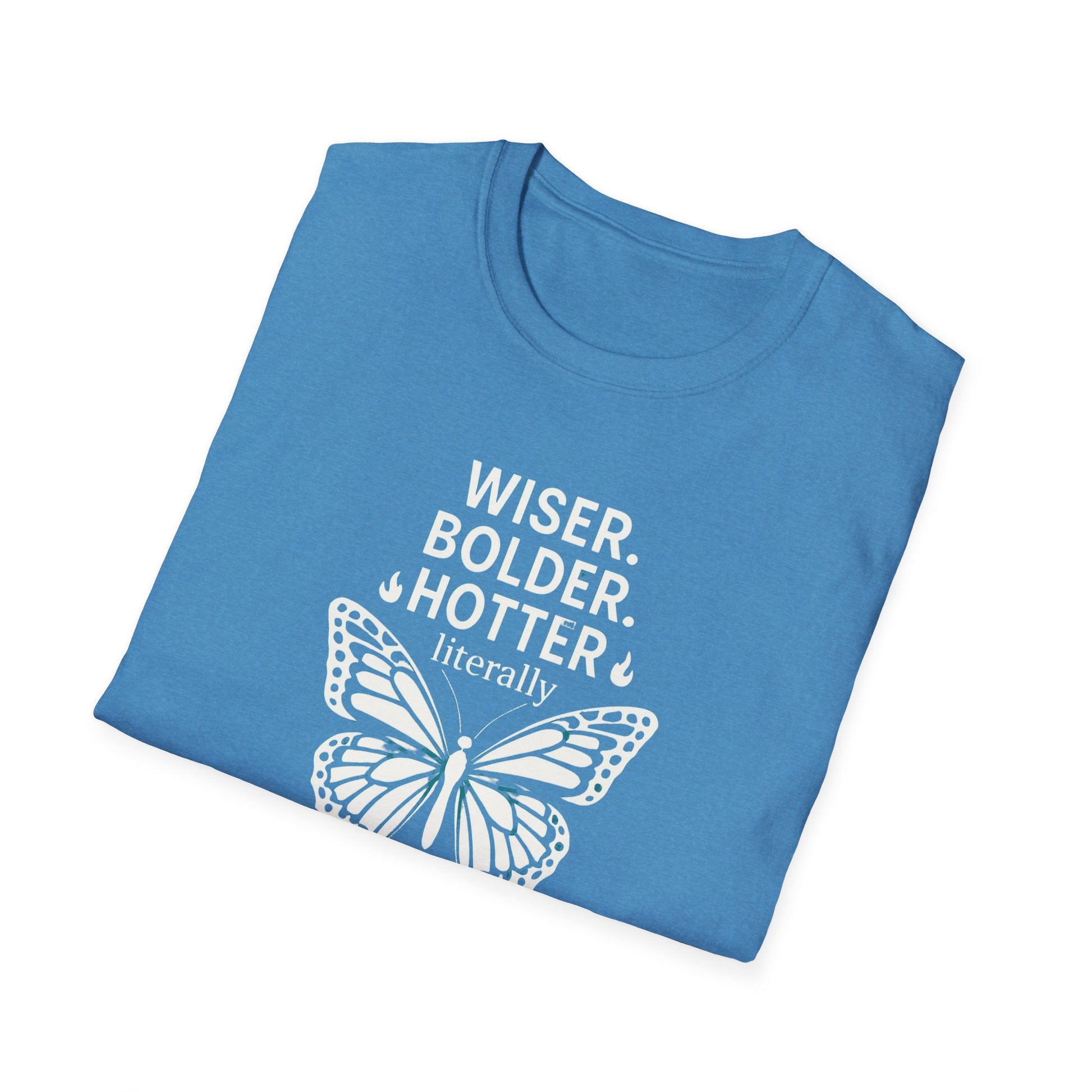 Menopause Transformation Unisex Softstyle T-Shirt, Wiser Bolder Hotter Literally, Hot Flash Tee, Gift for Women, Funny Menopausal Shirt