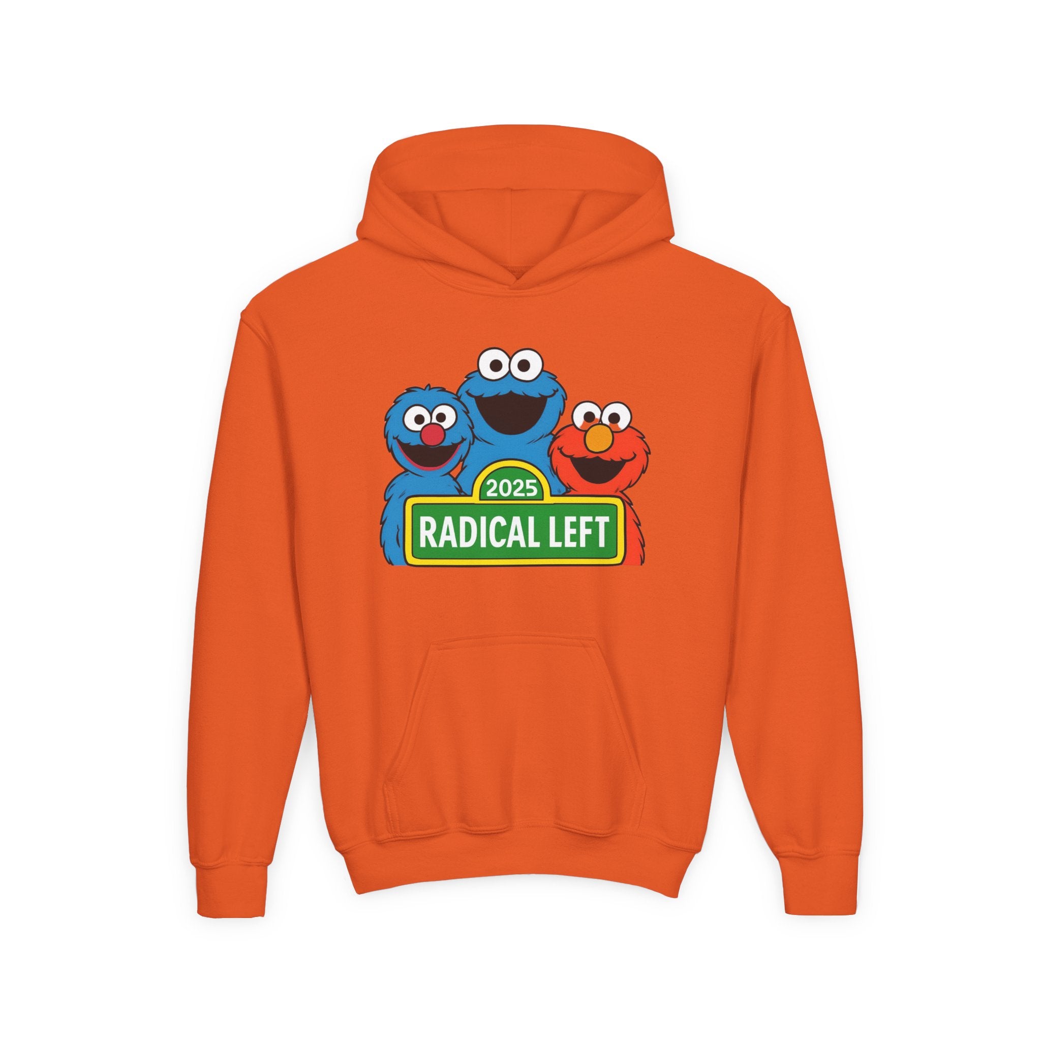 Youth Cartoon-Themed Hoodie with "Radical Left 2025" Design, Cozy Sweatshirt for Kids, Perfect for School & Seasonal Celebrations, Gift Idea