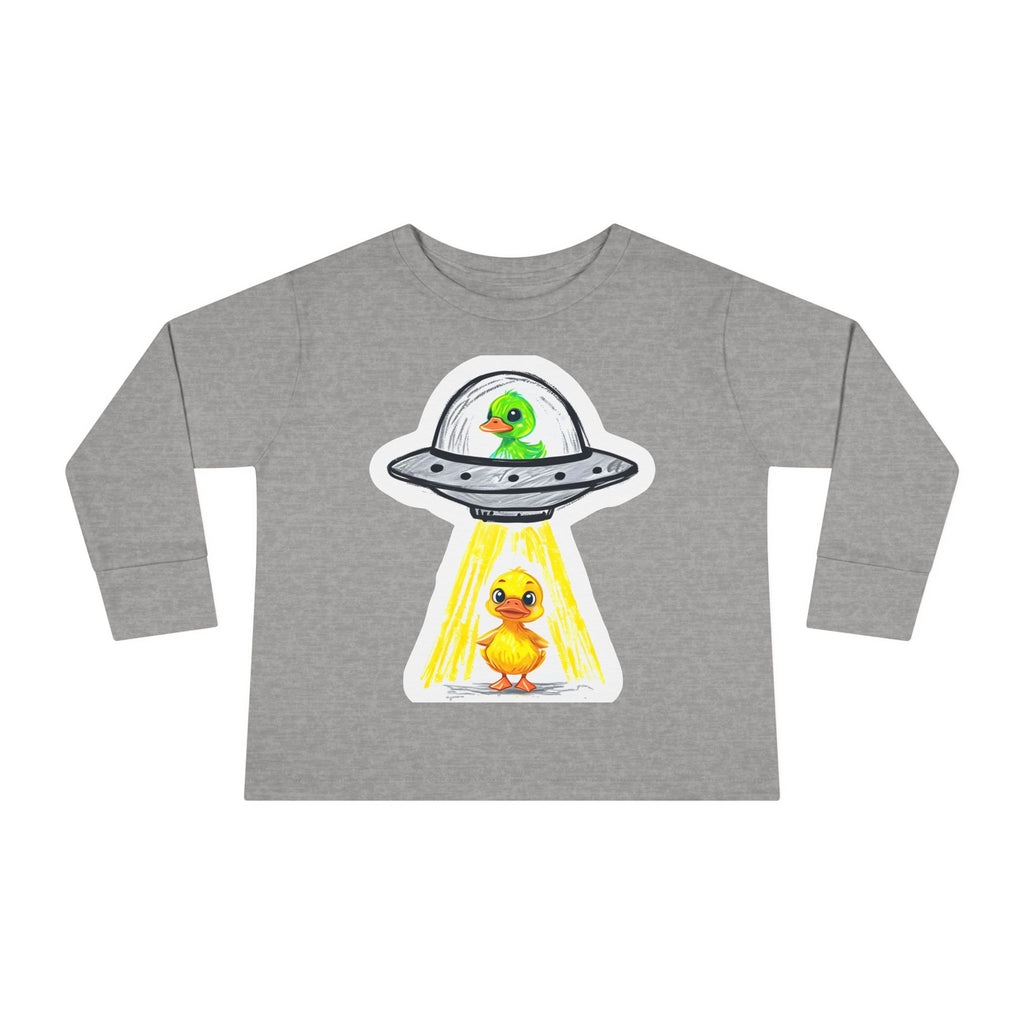 Toddler Long Sleeve Tee - Ducks in Space, Kids Graphic Tee, Animal Print Shirt, Outer Space Theme, Children's Clothing