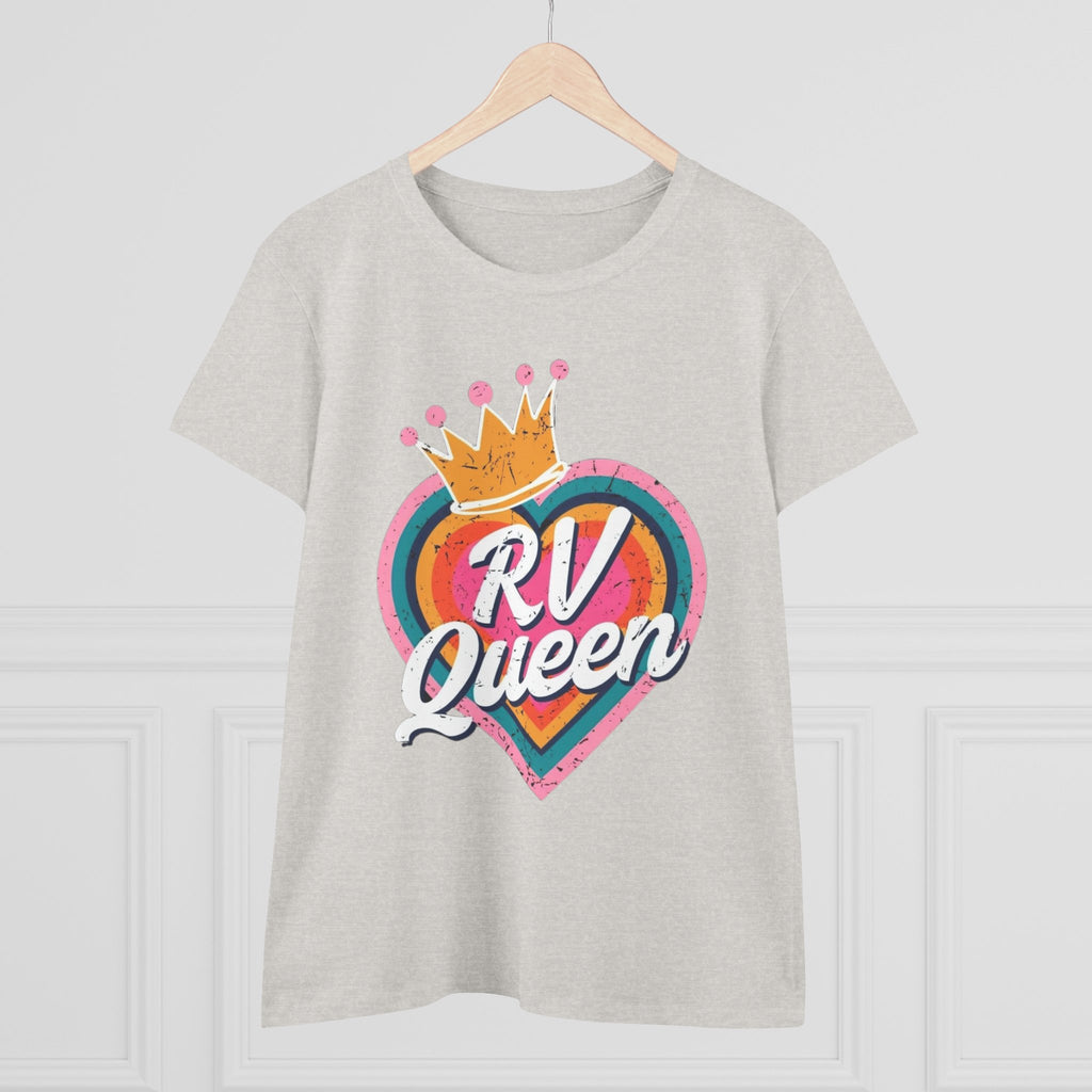 T-Shirt, RV Queen Camping Traveling, Women's Midweight Cotton Tee, Outdoor Adventure Shirt, Camper Life Top, Road Trip Apparel, Campfire