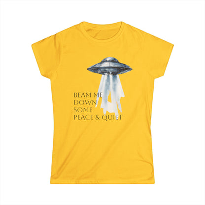 Beam Me Down UFO Tee, Women's Softstyle Tee, Fun Graphic Shirt, Quirky Casual Wear, Alien Lover Gift, Unique Relaxed T-Shirt