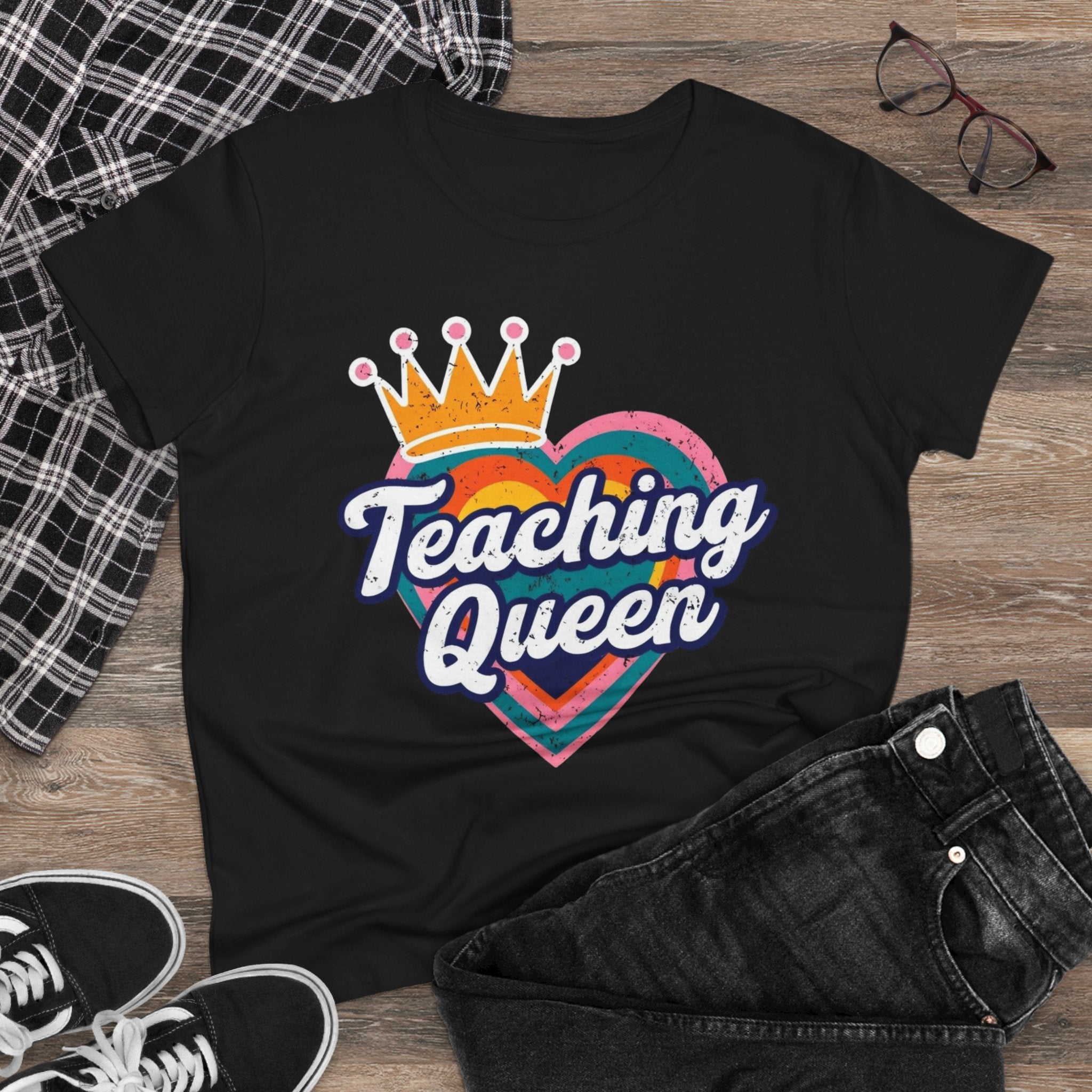 Teaching Queen Tee, Best Teacher Gift Shirt, Midweight Cotton T-Shirt, Teacher Appreciation Top, Female Educator Apparel, School Instructor