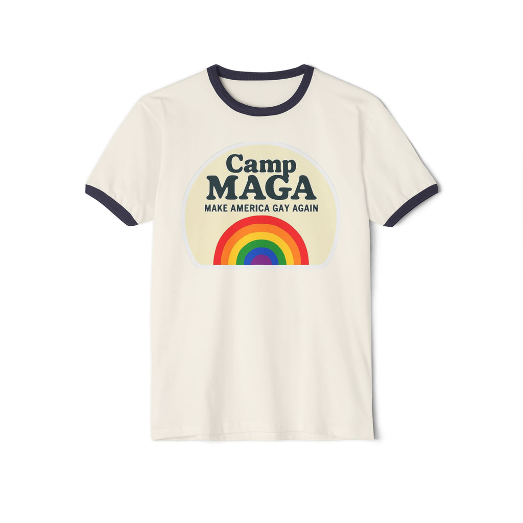 Camp MAGA Ptown Carnival Unisex Cotton Ringer T-Shirt, Pride Parade LGBT Anti-Trump Activist Tee, Make America Gay Again, Resist Political