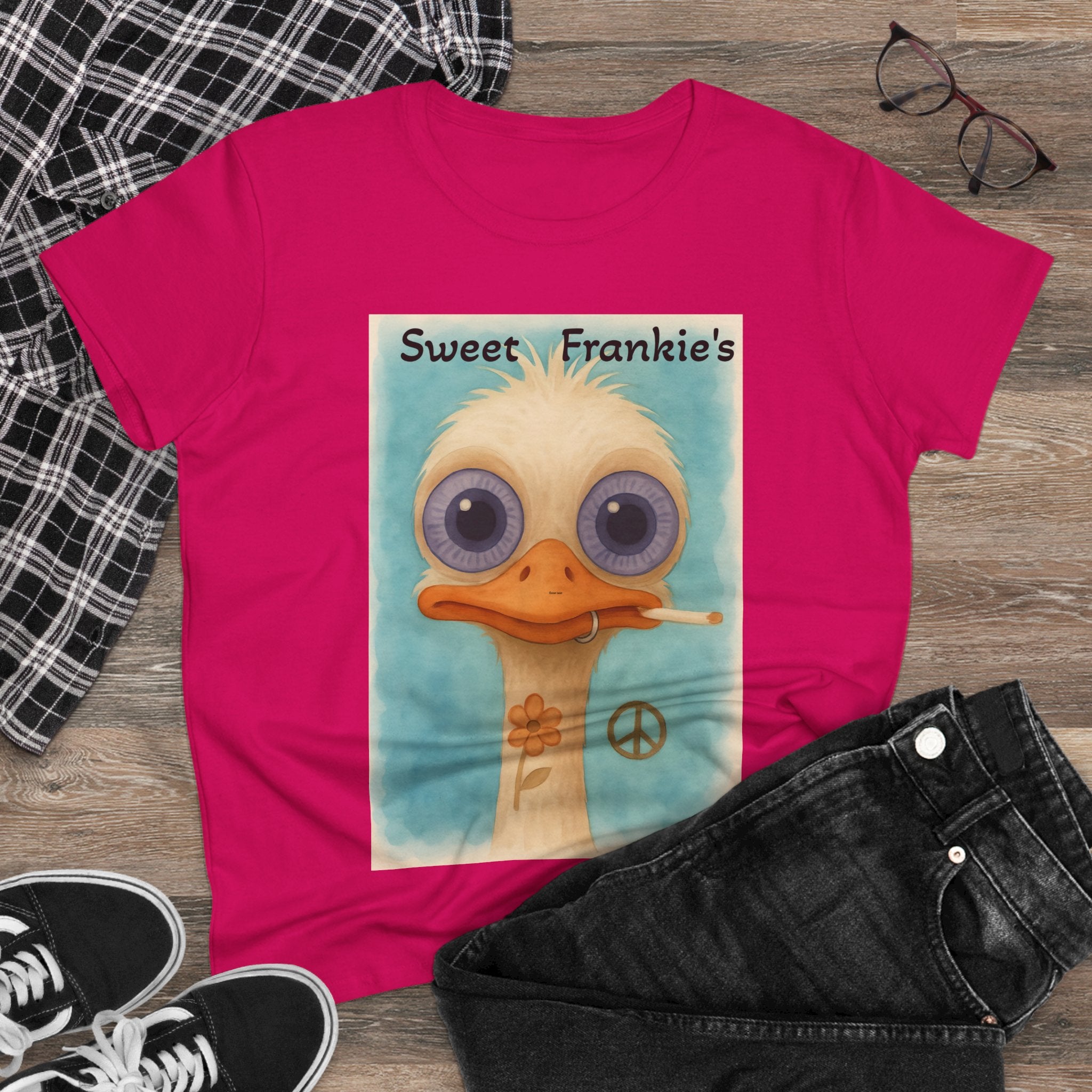 T-Shirt, Sweet Frankies Ostrich Graphic Tee, Funny Tee, Women's Graphic Shirt, Gift for Her, Women's Cotton Shirt social justice wear