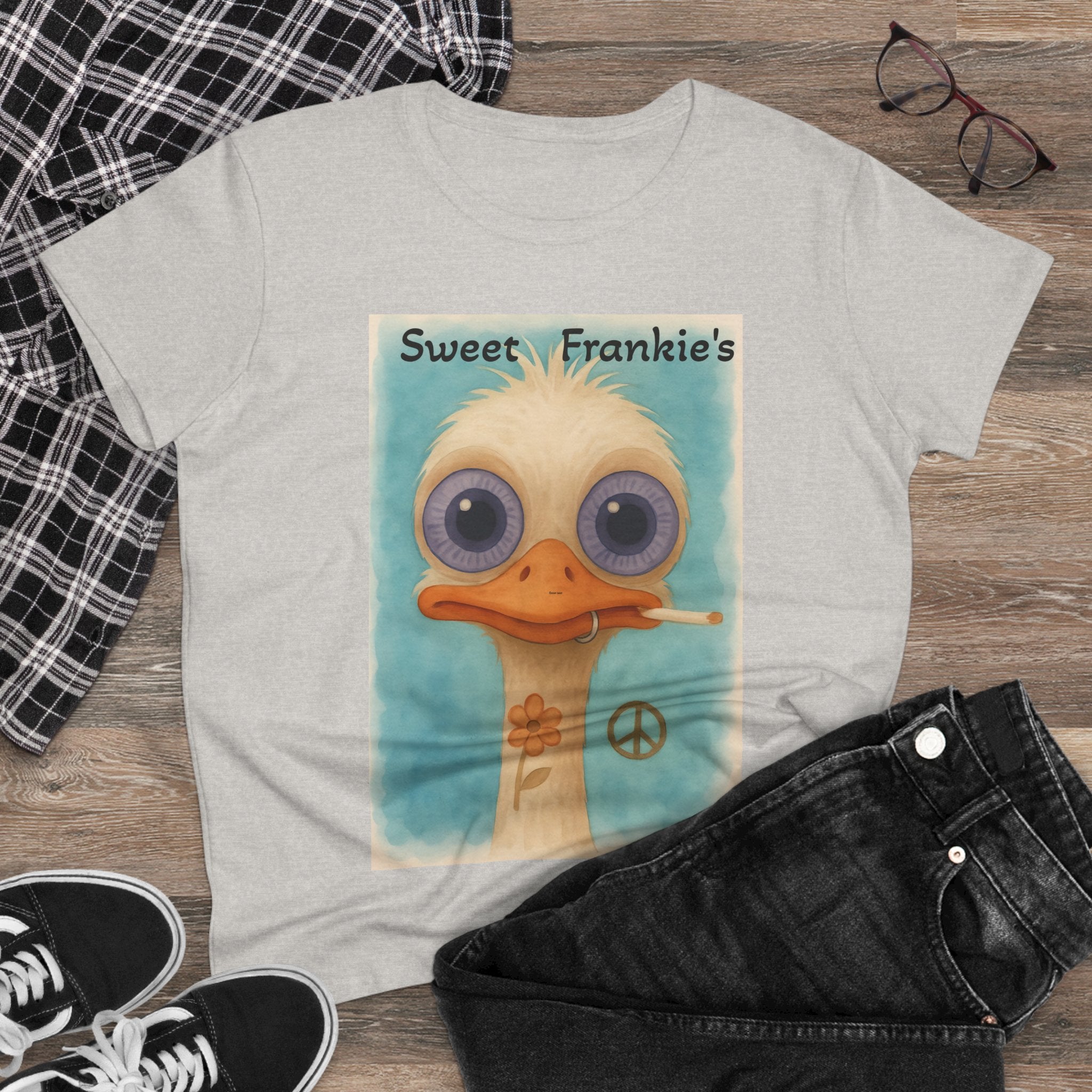 T-Shirt, Sweet Frankies Ostrich Graphic Tee, Funny Tee, Women's Graphic Shirt, Gift for Her, Women's Cotton Shirt social justice wear
