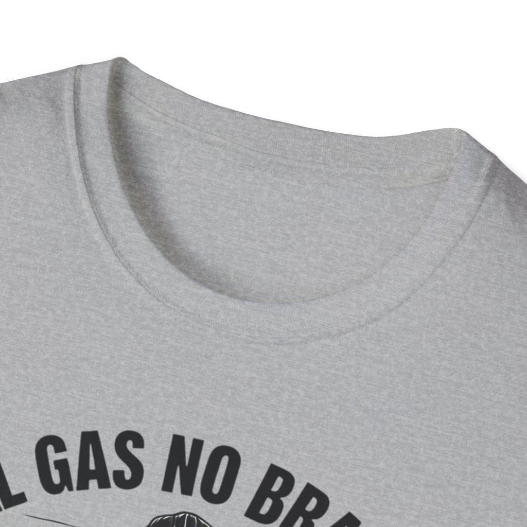 All Gas No Brakes Tee, Beach Party Skull Unisex Softstyle T-Shirt, Summer Skeleton Shirt, Vacation Graphic Top, Surfing Skeleton Apparel