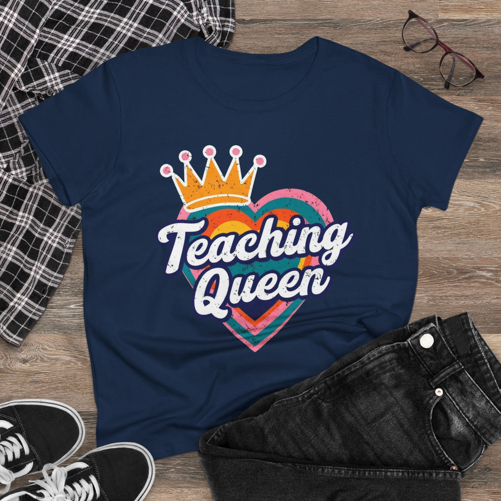 Teaching Queen Tee, Best Teacher Gift Shirt, Midweight Cotton T-Shirt, Teacher Appreciation Top, Female Educator Apparel, School Instructor