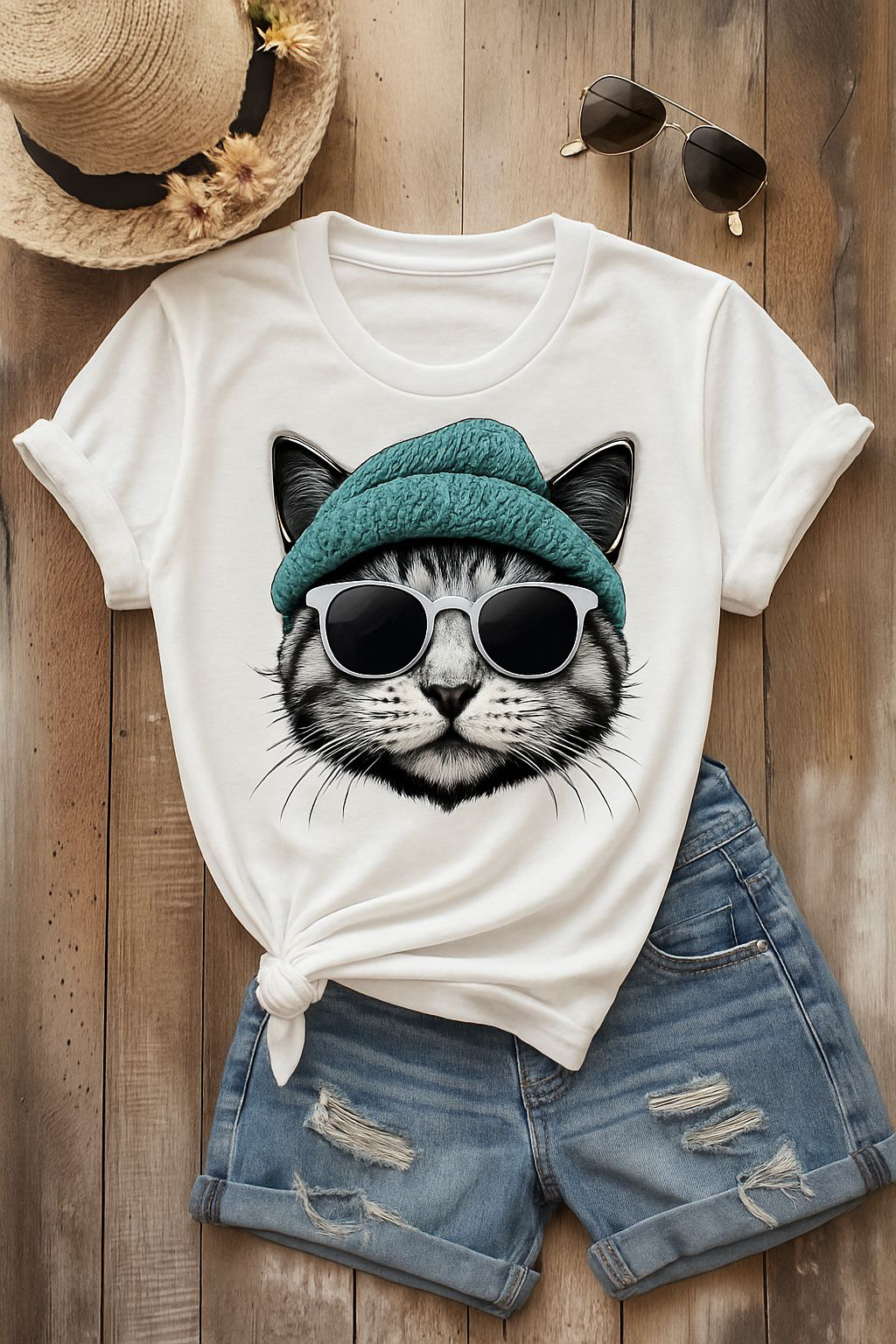 Cool cat with a Knit Cap Cat lovers gift unisex tshirt