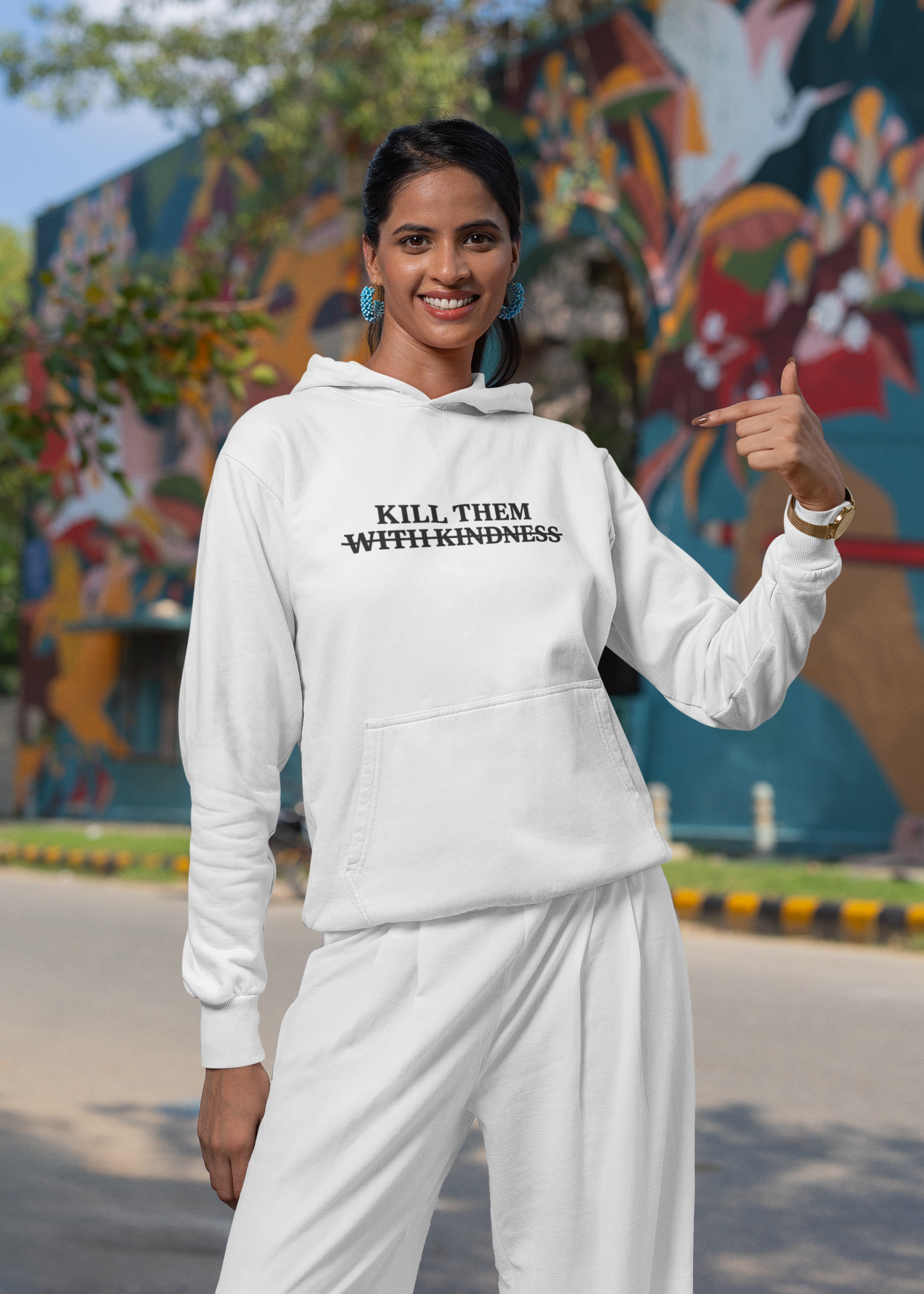 Kill Them With Kindness Fleece Hoodie — Three-Panel Cozy Pullover