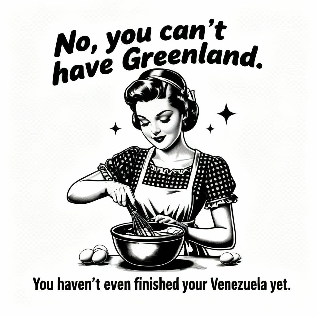 Funny Political Quote T-Shirt — “No, you can’t have Greenland. You haven’t even finished your Venezuela yet.”