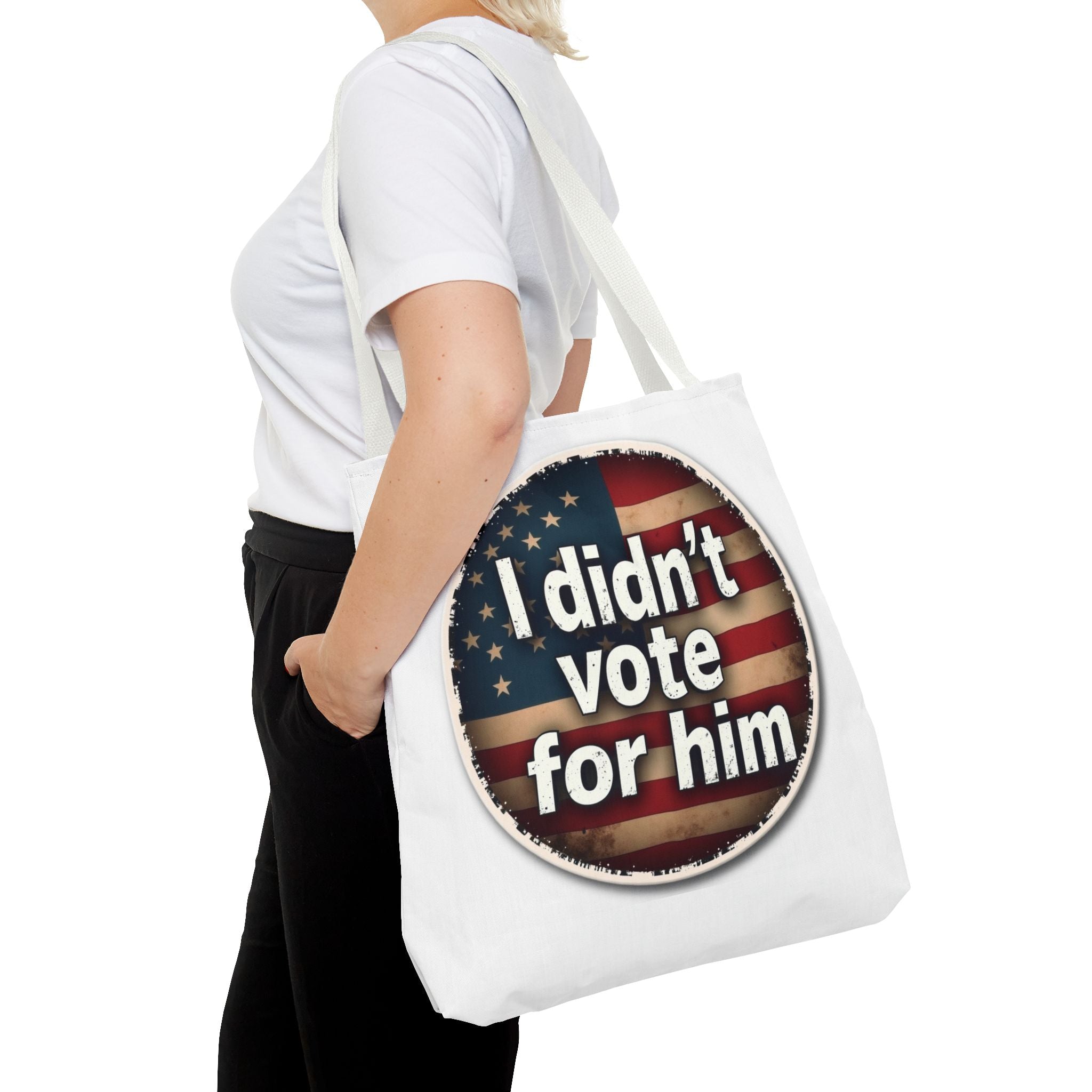 I Didn’t Vote For Him Tote Bag — Political Statement USA Flag Tote