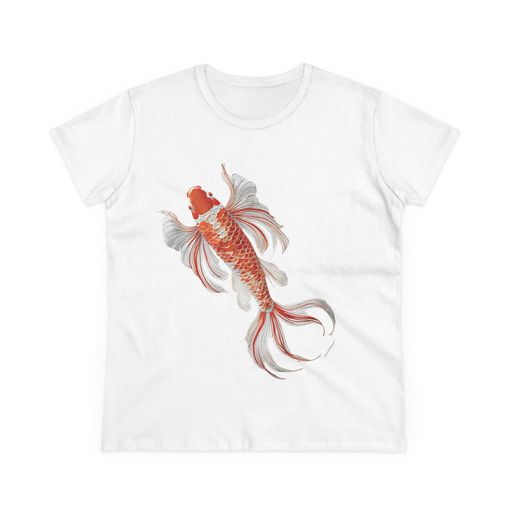 Koi Fish Design Tee for Women, Casual Summer Top, Gift for Nature Lovers, Artistic Cotton Shirt, Ocean Vibe Tee, Everyday Wear