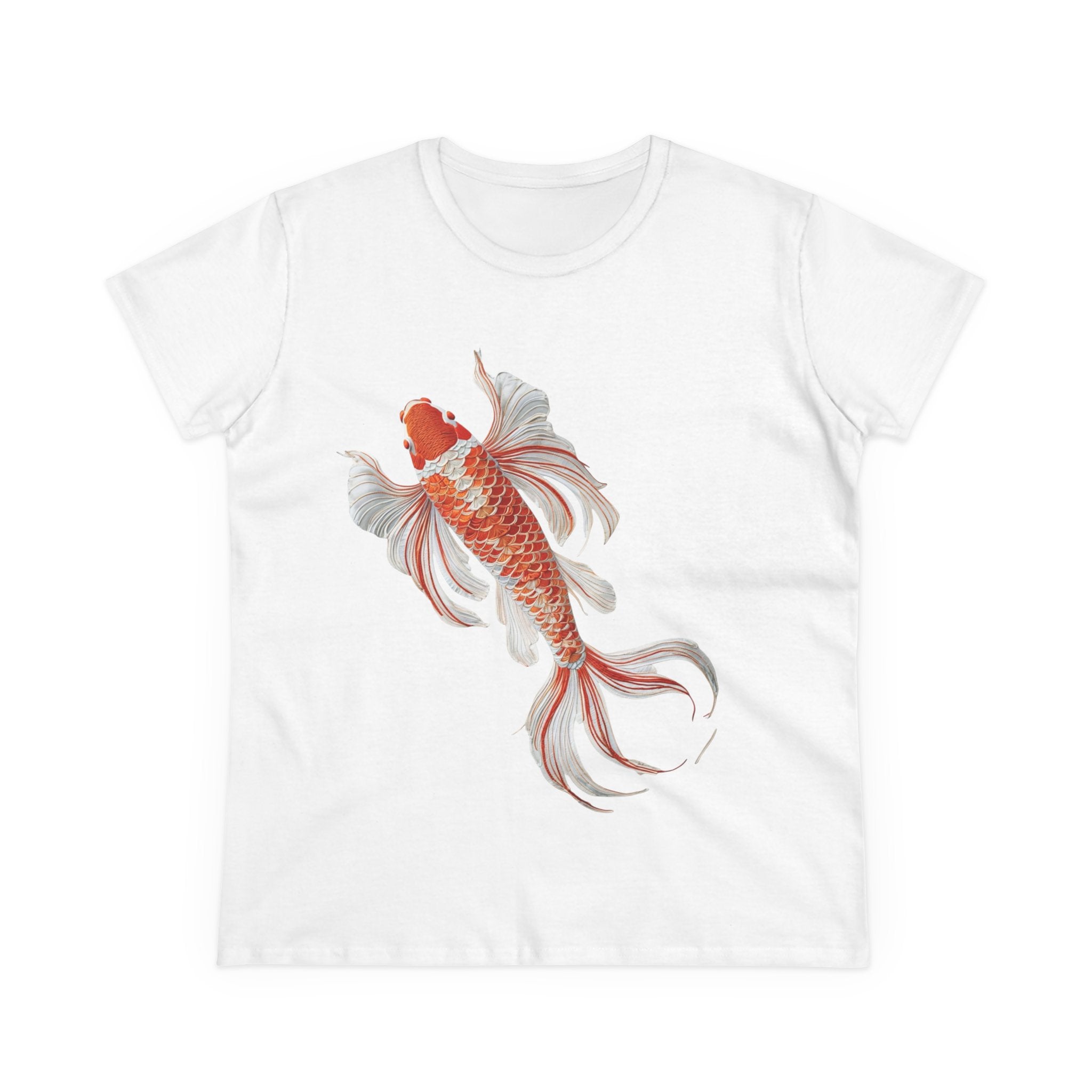 Koi Fish Design Tee for Women, Casual Summer Top, Gift for Nature Lovers, Artistic Cotton Shirt, Ocean Vibe Tee, Everyday Wear