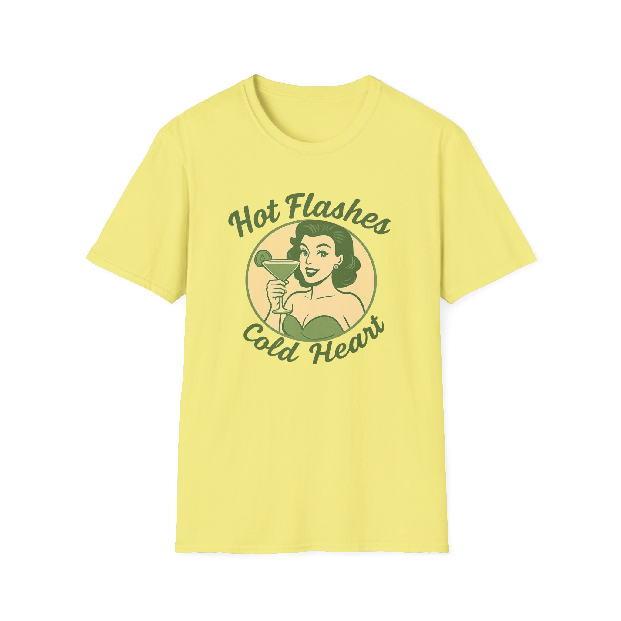 Menopause Life Change Gifts for Her Unisex Softstyle T-Shirt, Hot Flashes Cold Heart, Funny Menopausal Shirt, Gift for Women, Comfortable