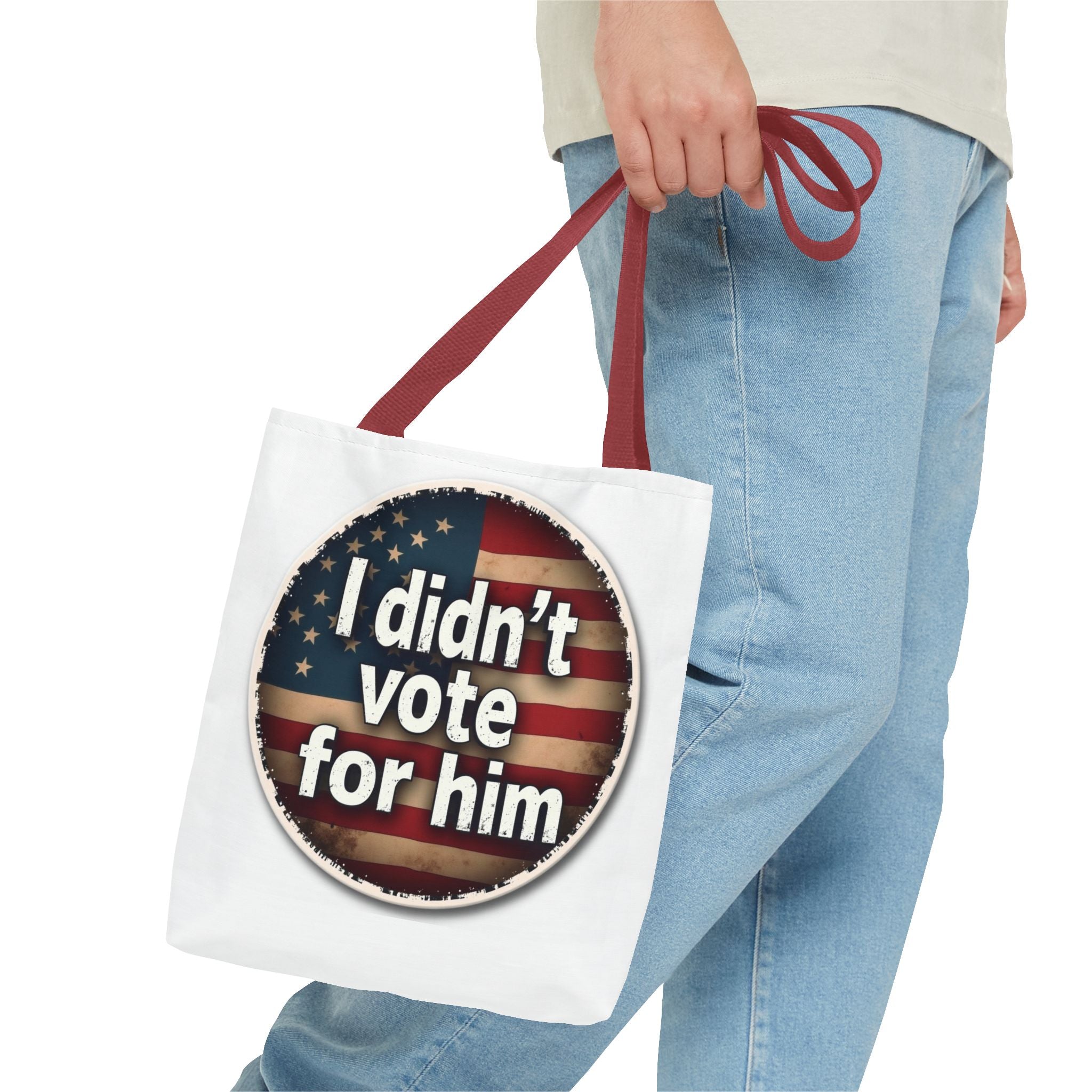 I Didn’t Vote For Him Tote Bag — Political Statement USA Flag Tote