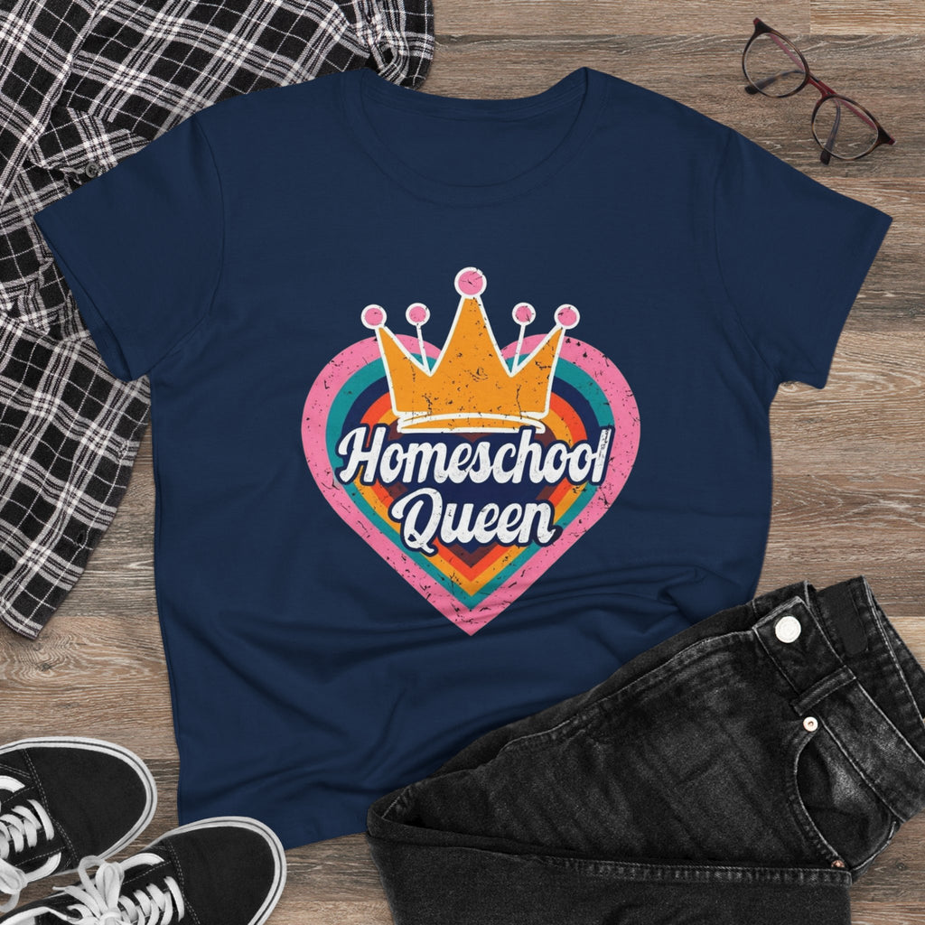 Homeschool Queen Cotton Tee, Cute Tee for Moms, Colloquial Gift for Homeschoolers, Fun Educational Apparel, Perfect for Back to School
