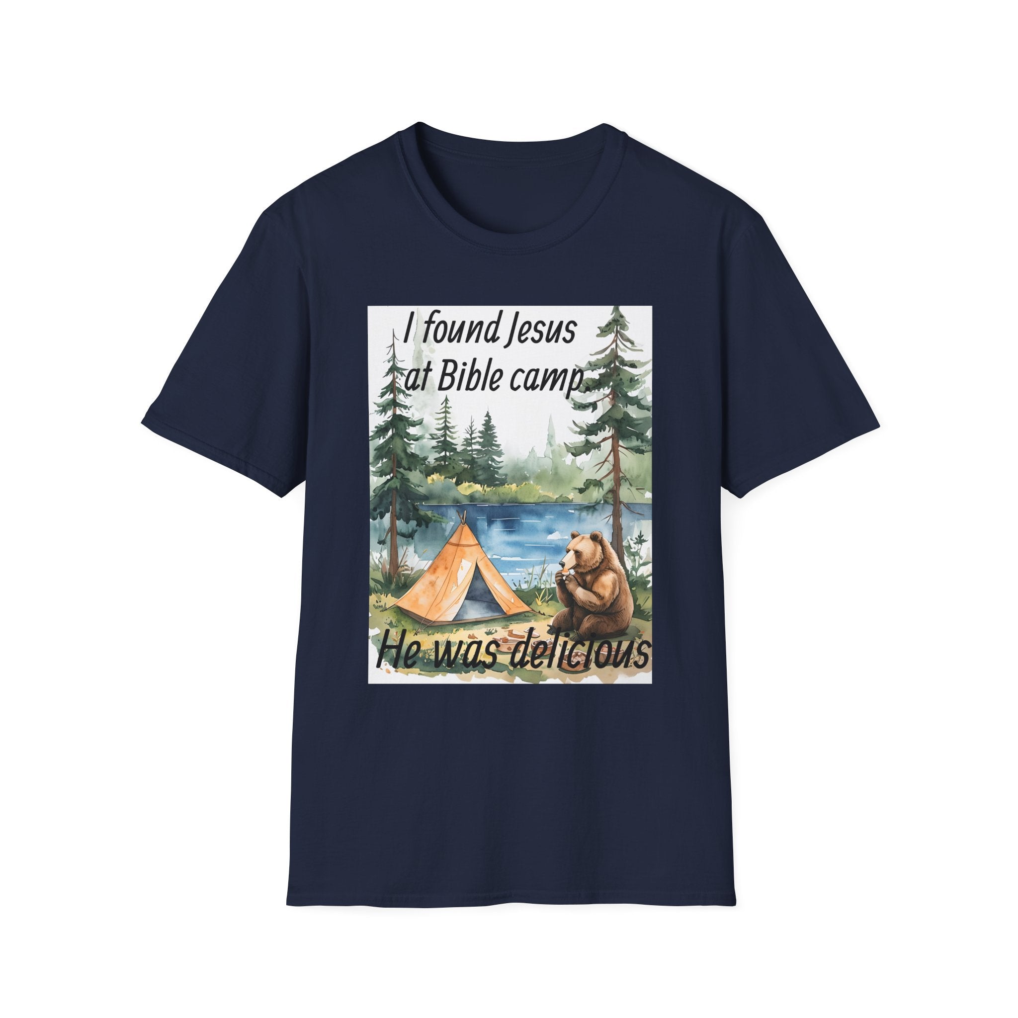 Funny Tee, Religious Camp Tshirt, Jesus Lover Shirt, Hilarious Church Gift, Christian Humor Apparel, Faith-Based Clothing camping bear