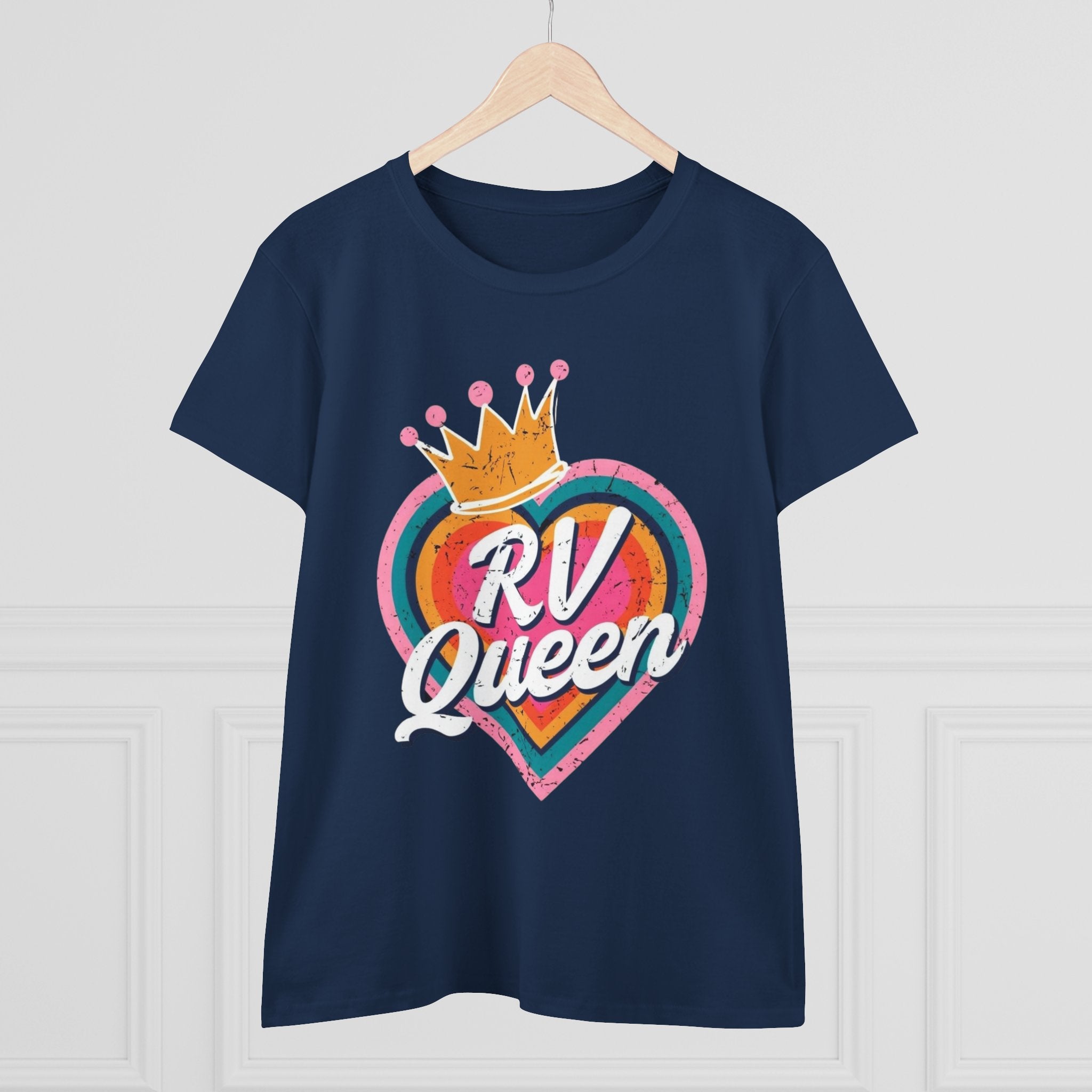 T-Shirt, RV Queen Camping Traveling, Women's Midweight Cotton Tee, Outdoor Adventure Shirt, Camper Life Top, Road Trip Apparel, Campfire
