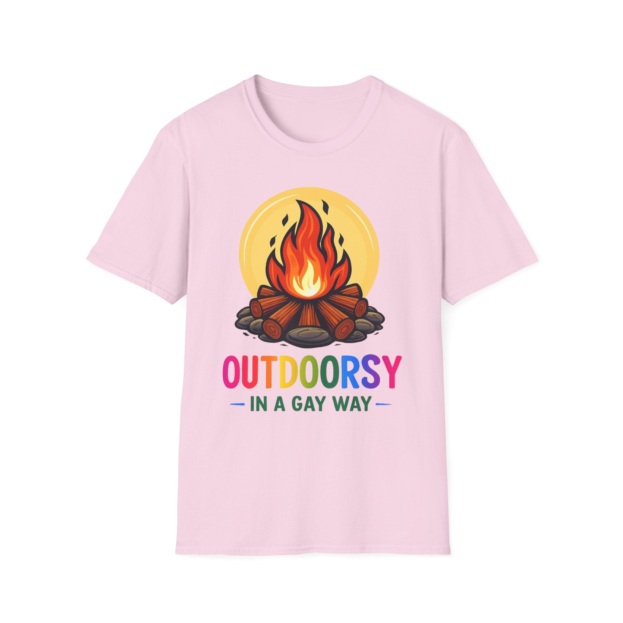 Outdoorsy Pride Unisex T-Shirt, Camping Tee, LGBTQ+ Apparel, Summer Festival Shirt, Queer Outdoor Adventure Top, Gift for Campers