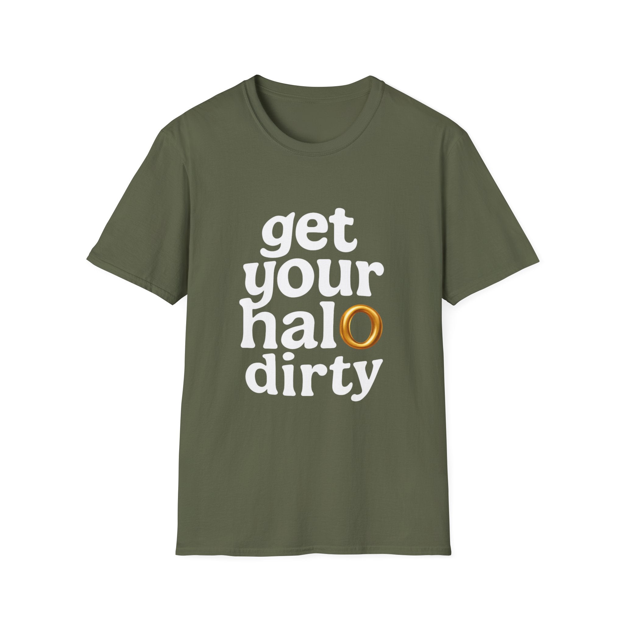 Get Your Halo Dirty Funny Gift T-Shirt, Angel Devil Unisex Tee, Softstyle Graphic Shirt gift for him gift for her religious humor