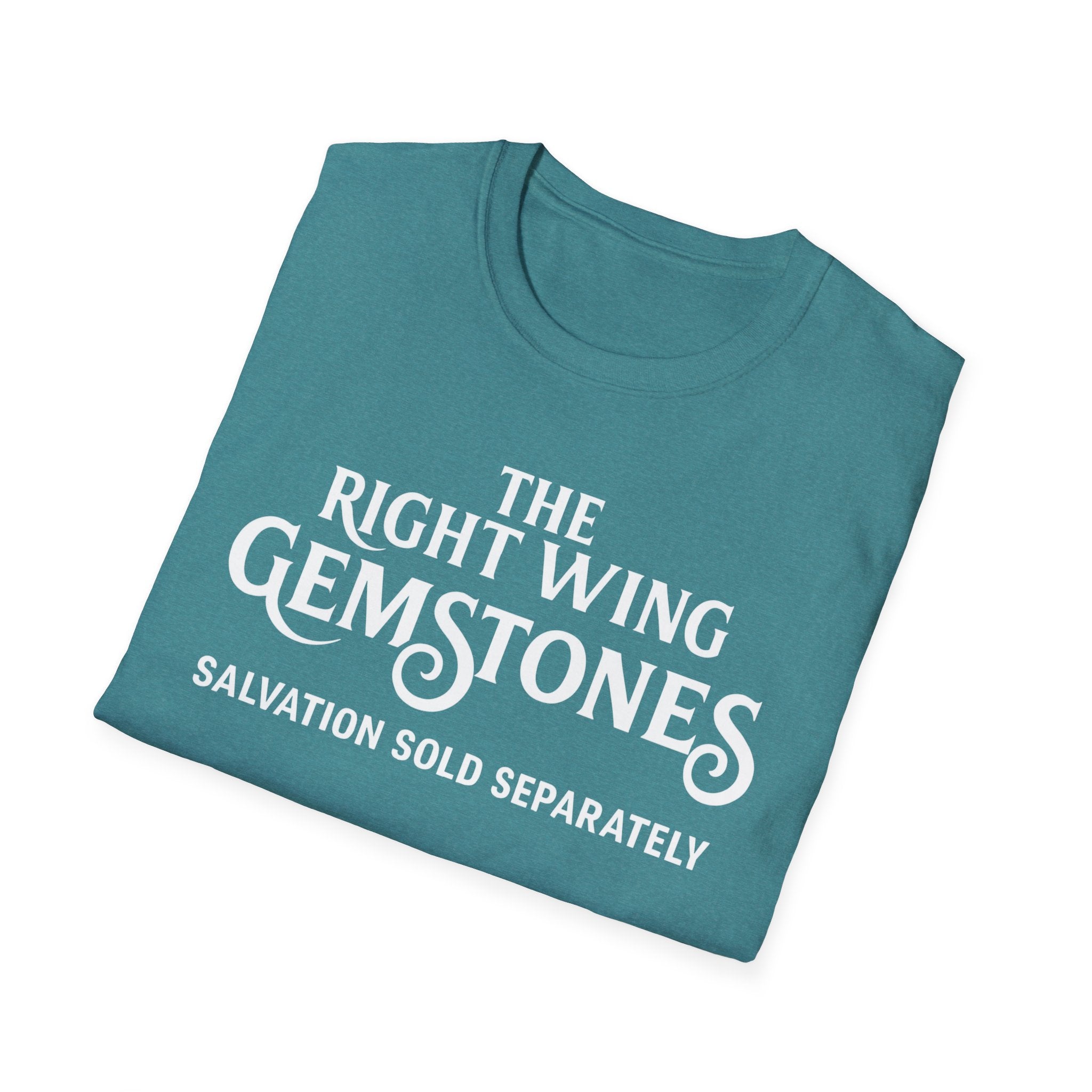 Right Wing Gemstones Unisex Softstyle T-Shirt, Salvation for sale activist Christmas Gift Shirt, Political Statement Tee, Liberal Protest