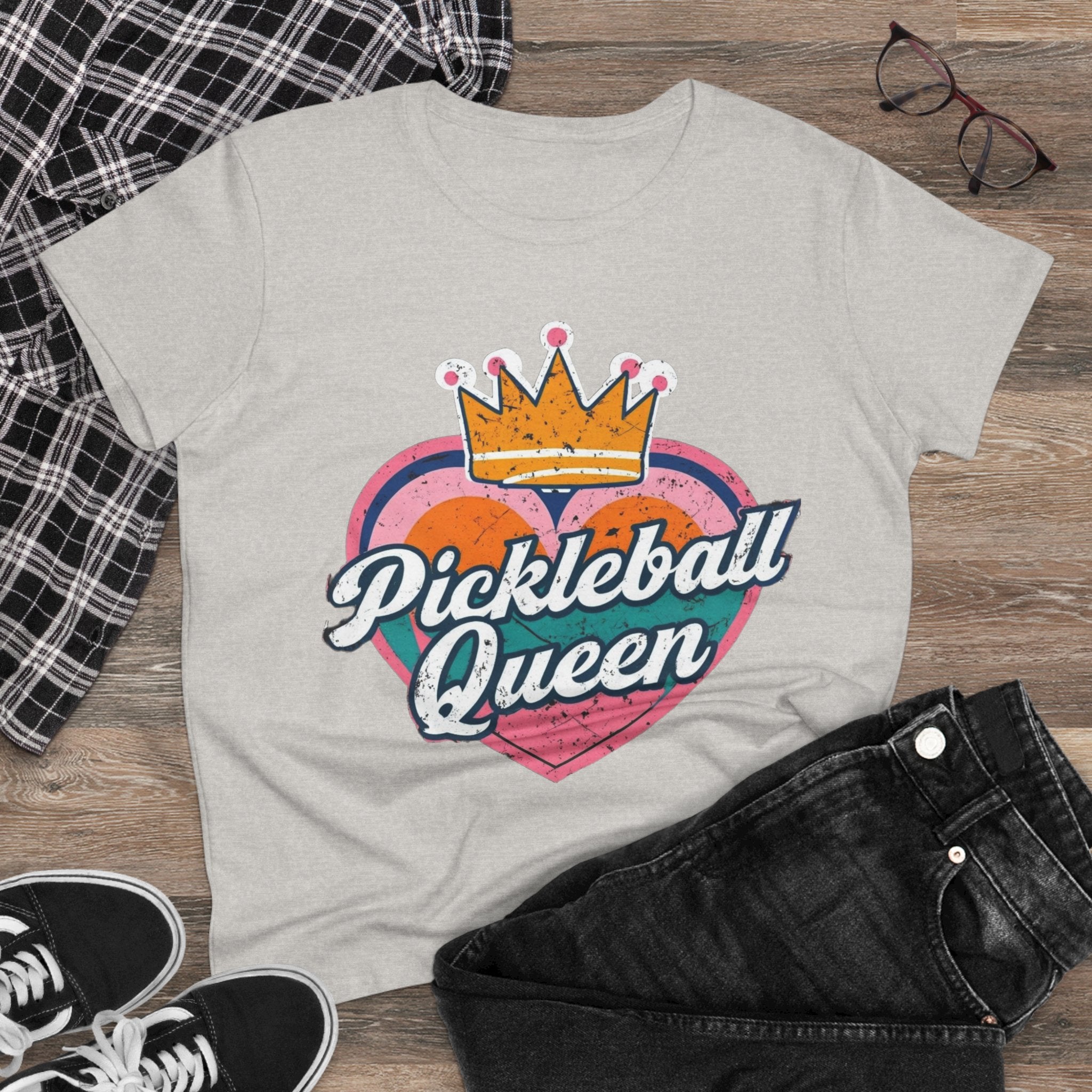 Pickleball Queen Cotton Tee - Perfect for Sports Lovers, Gifts for Her, Summer Fun, Activewear, Casual Style crown paddle queen