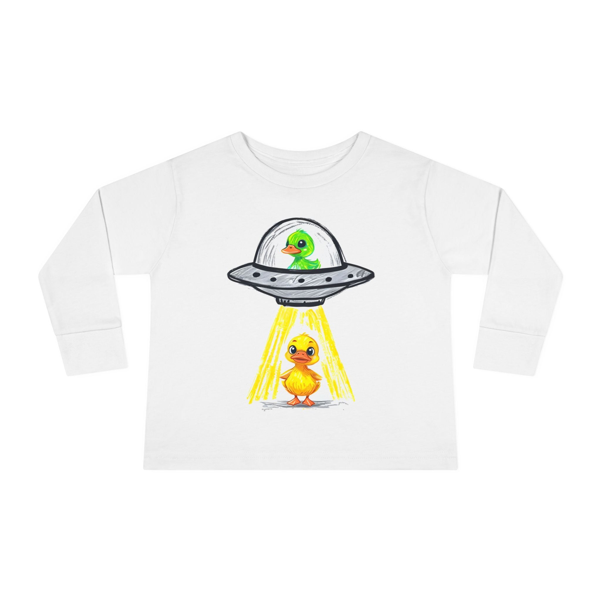 Toddler Long Sleeve Tee - Ducks in Space, Kids Graphic Tee, Animal Print Shirt, Outer Space Theme, Children's Clothing