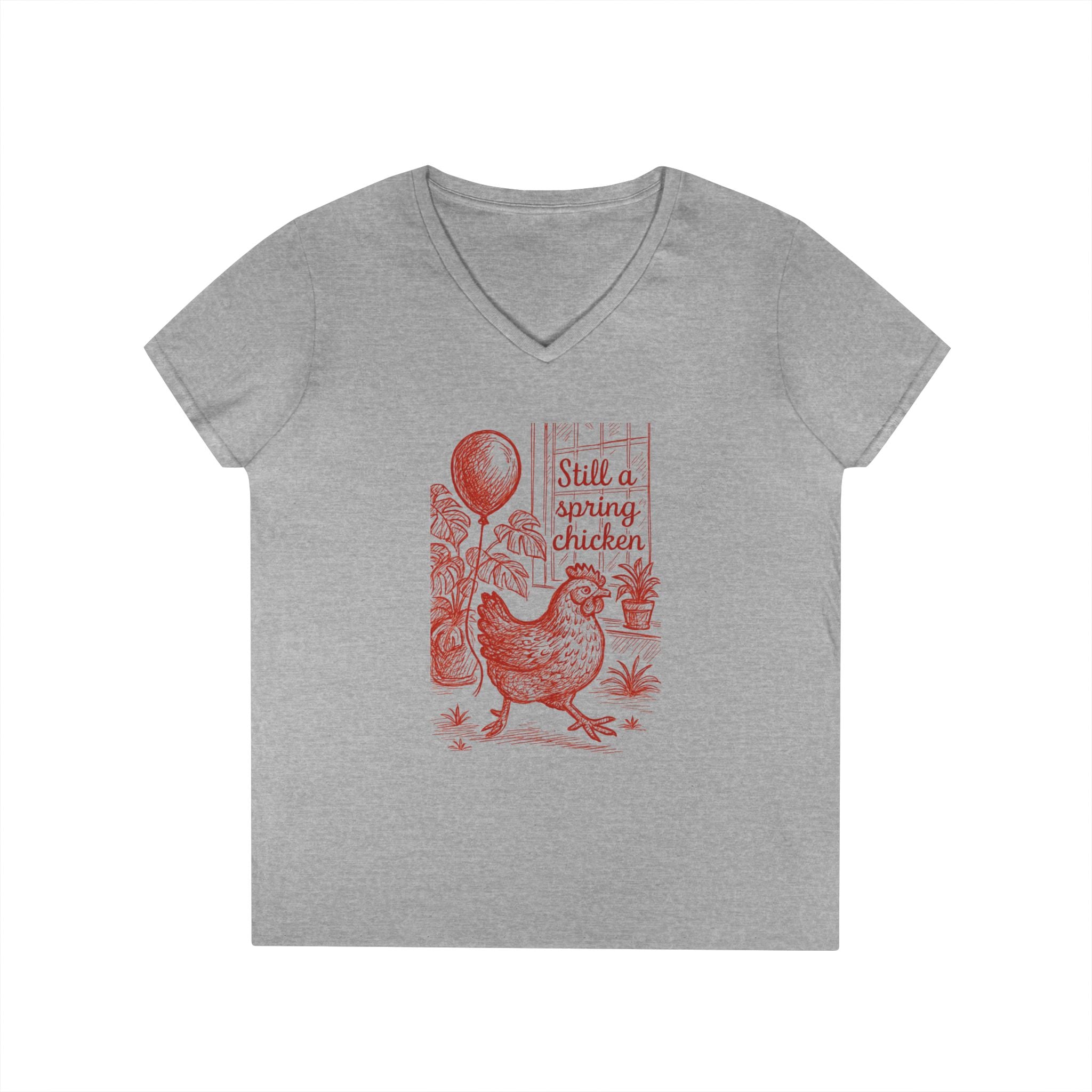 Still A Spring Chicken Ladies' V-Neck T-Shirt, Women's Birthday Gift Shirt, Menopause Tee, Getting Older Top, Funny Graphic Tee