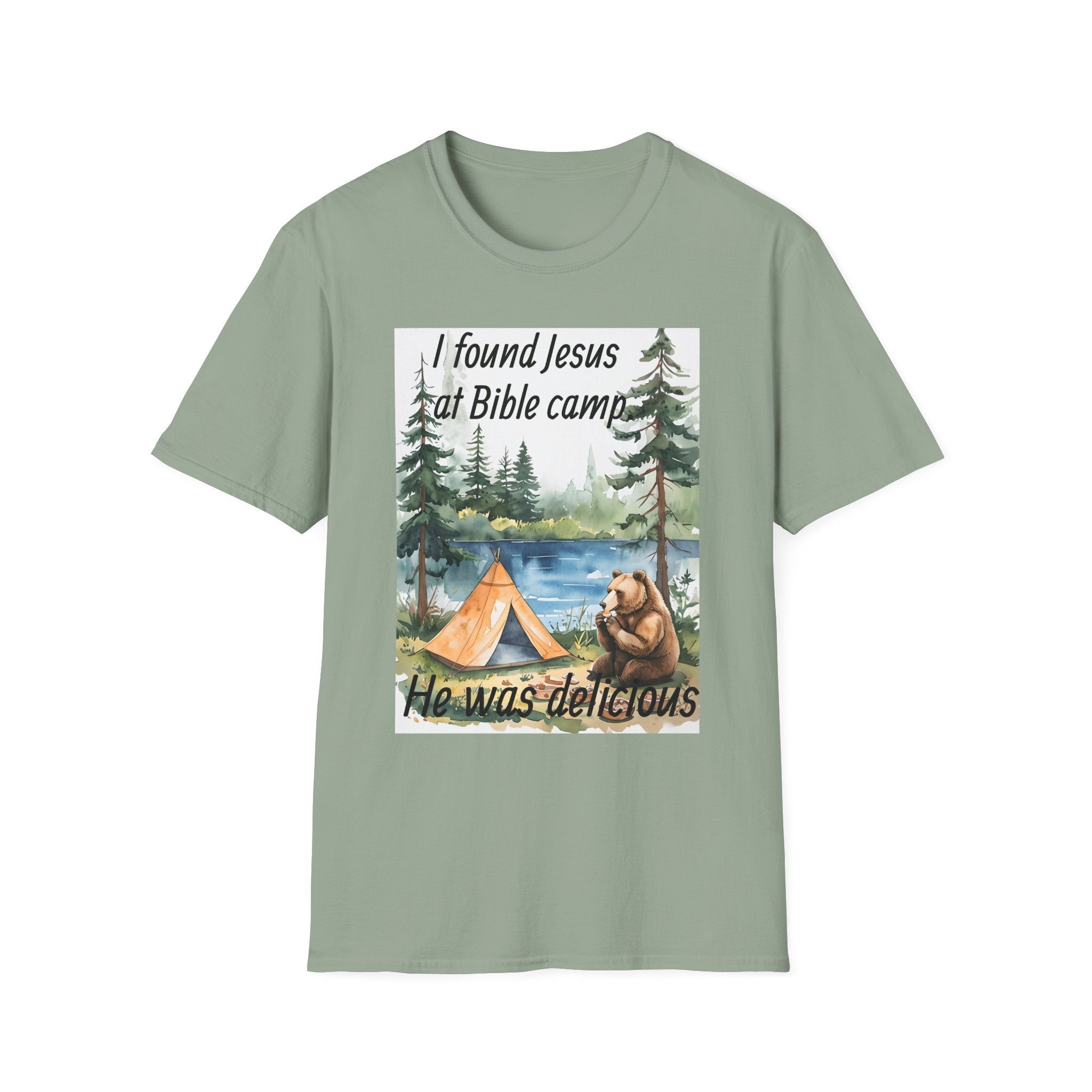 Funny Tee, Religious Camp Tshirt, Jesus Lover Shirt, Hilarious Church Gift, Christian Humor Apparel, Faith-Based Clothing camping bear