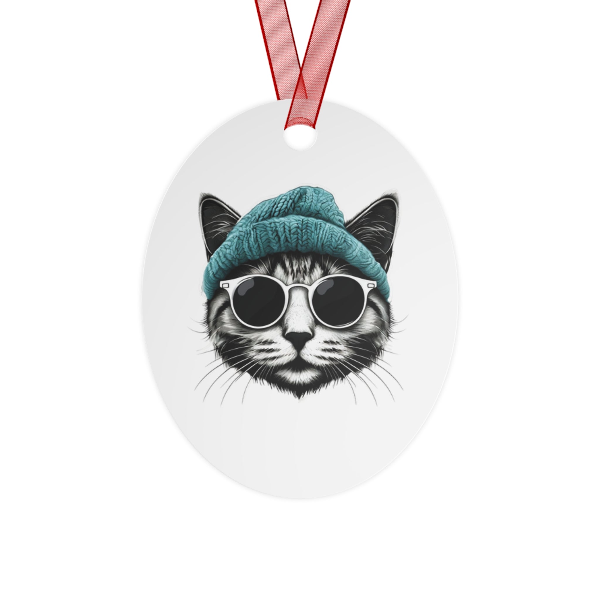 Cat Metal Ornament cool cat, and a beanie metal Christmas ornament
