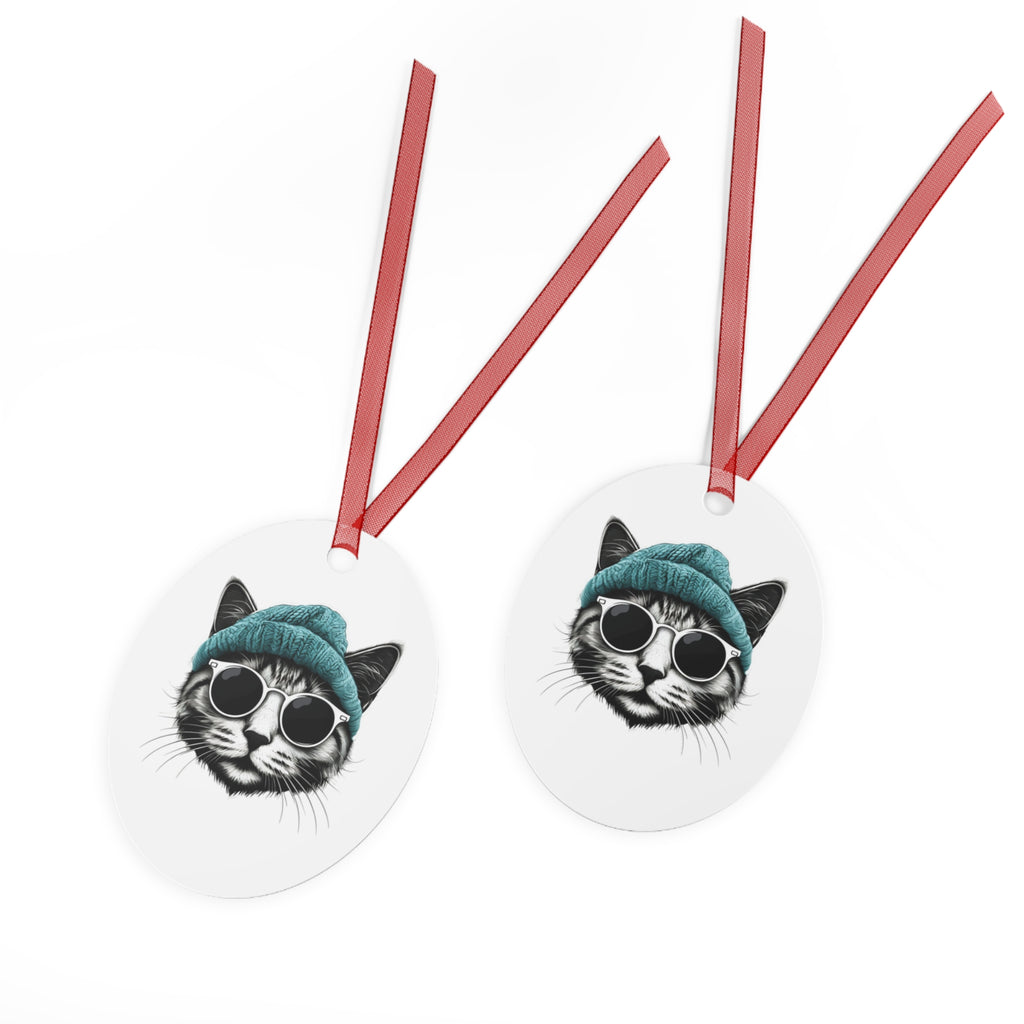 Cat Metal Ornament cool cat, and a beanie metal Christmas ornament