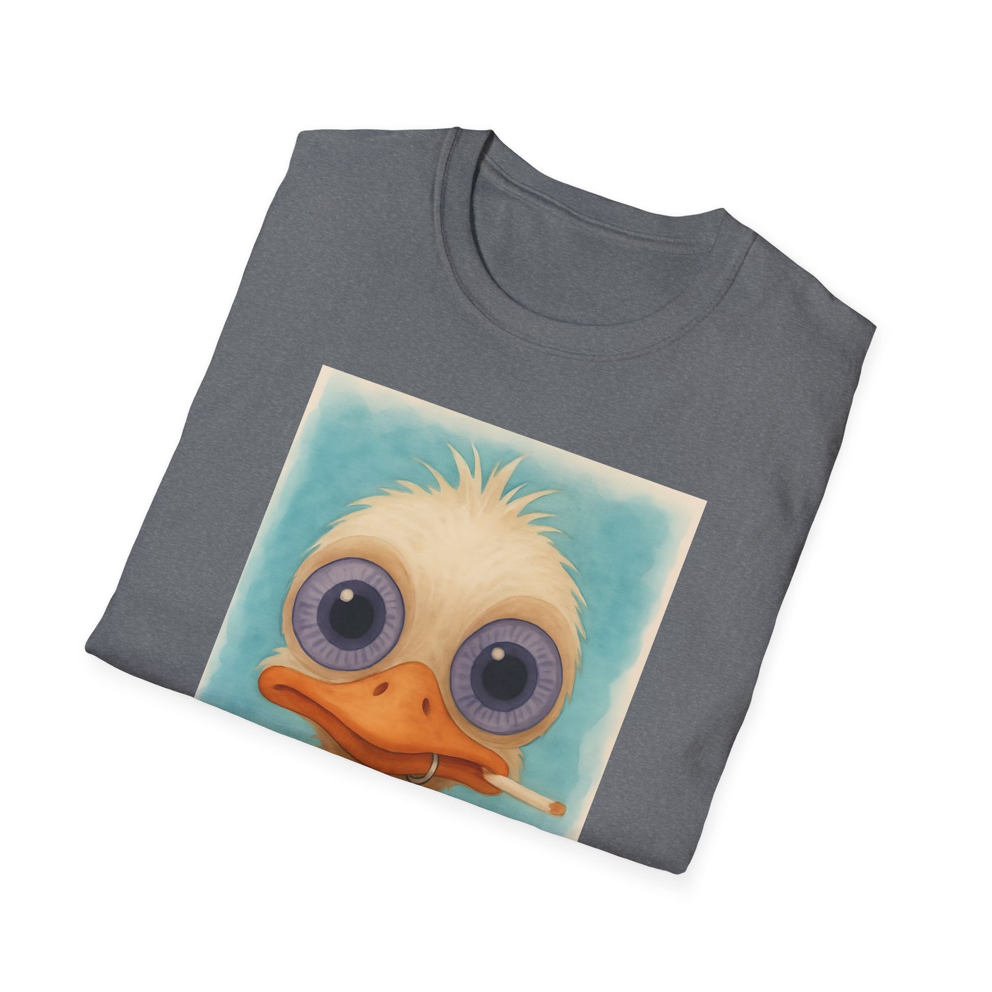 Ostrich Graphic T-Shirt, Unisex Softstyle Tee, Cute Animal Shirt, Gift for Friends, Quirky Humor Top, Smoke fun gift