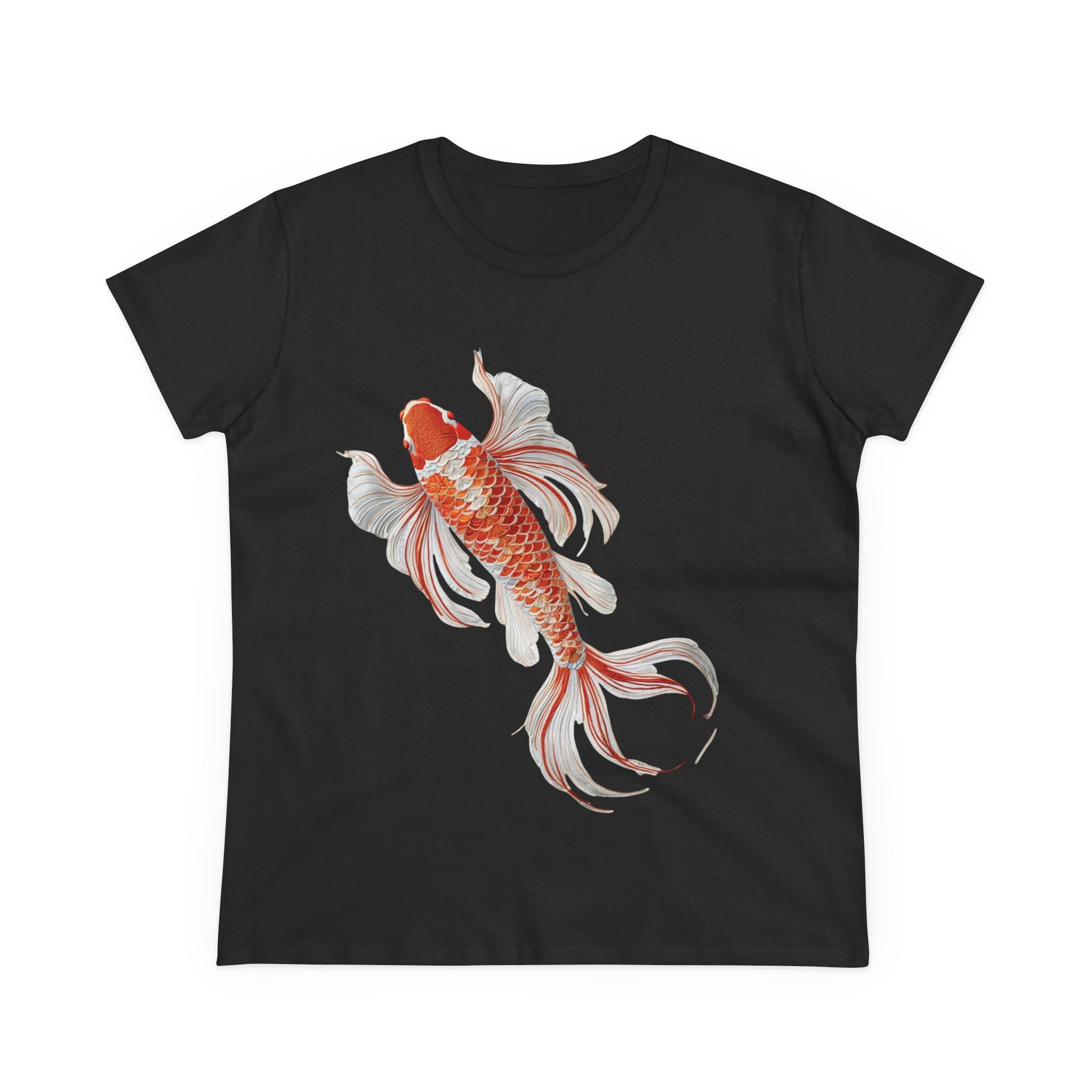 Koi Fish Design Tee for Women, Casual Summer Top, Gift for Nature Lovers, Artistic Cotton Shirt, Ocean Vibe Tee, Everyday Wear