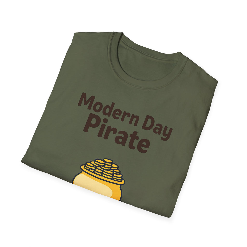 Modern Day Pirate Metal Detector T-Shirt, Relic Coin History Tee, Unisex Softstyle Top, Treasure Hunter Gift, Pirate Lover Shirt