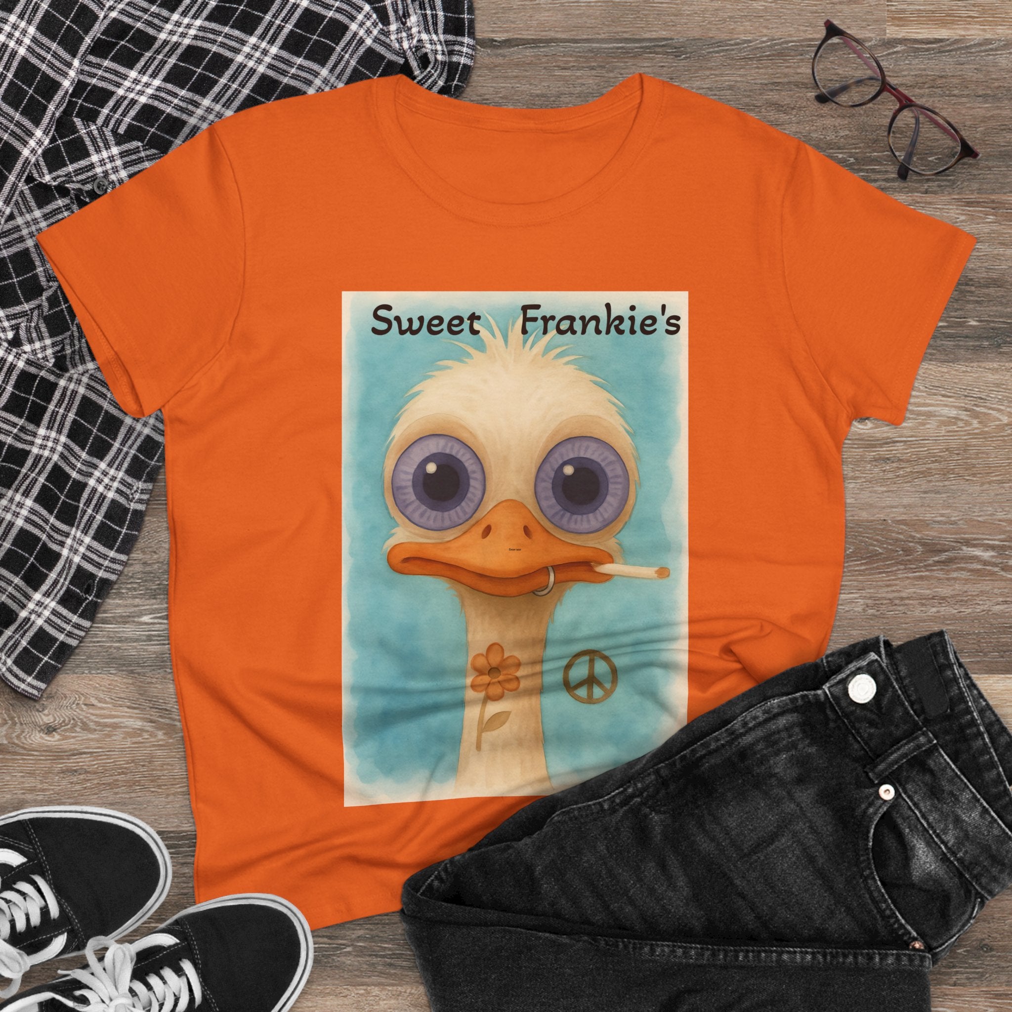 T-Shirt, Sweet Frankies Ostrich Graphic Tee, Funny Tee, Women's Graphic Shirt, Gift for Her, Women's Cotton Shirt social justice wear