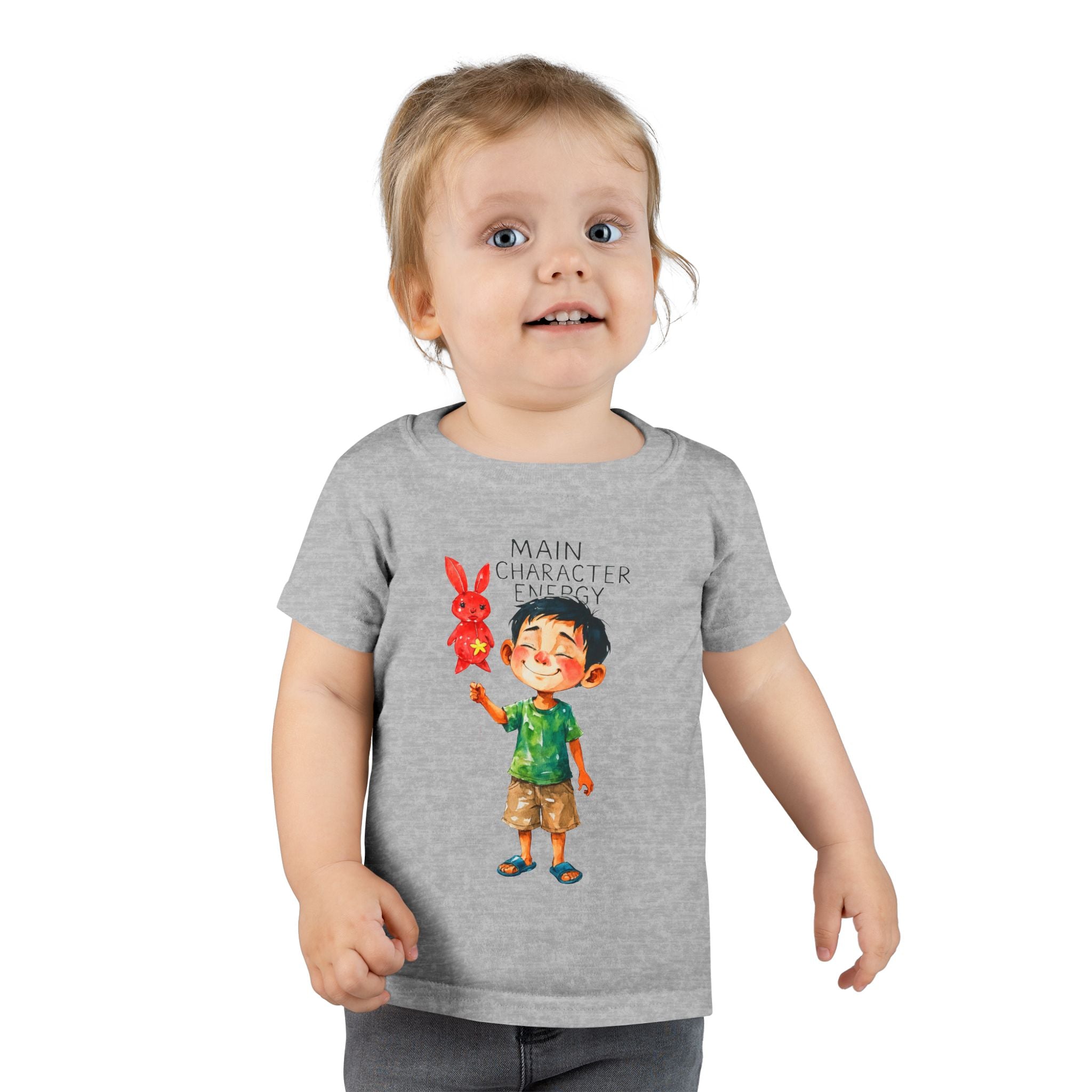 Main Character Energy boys Playful Toddler T-Shirt with Bunny Cute Kids Tee, Fun Spring Outfit, Perfect Birthday Gift,  Adventure Wear
