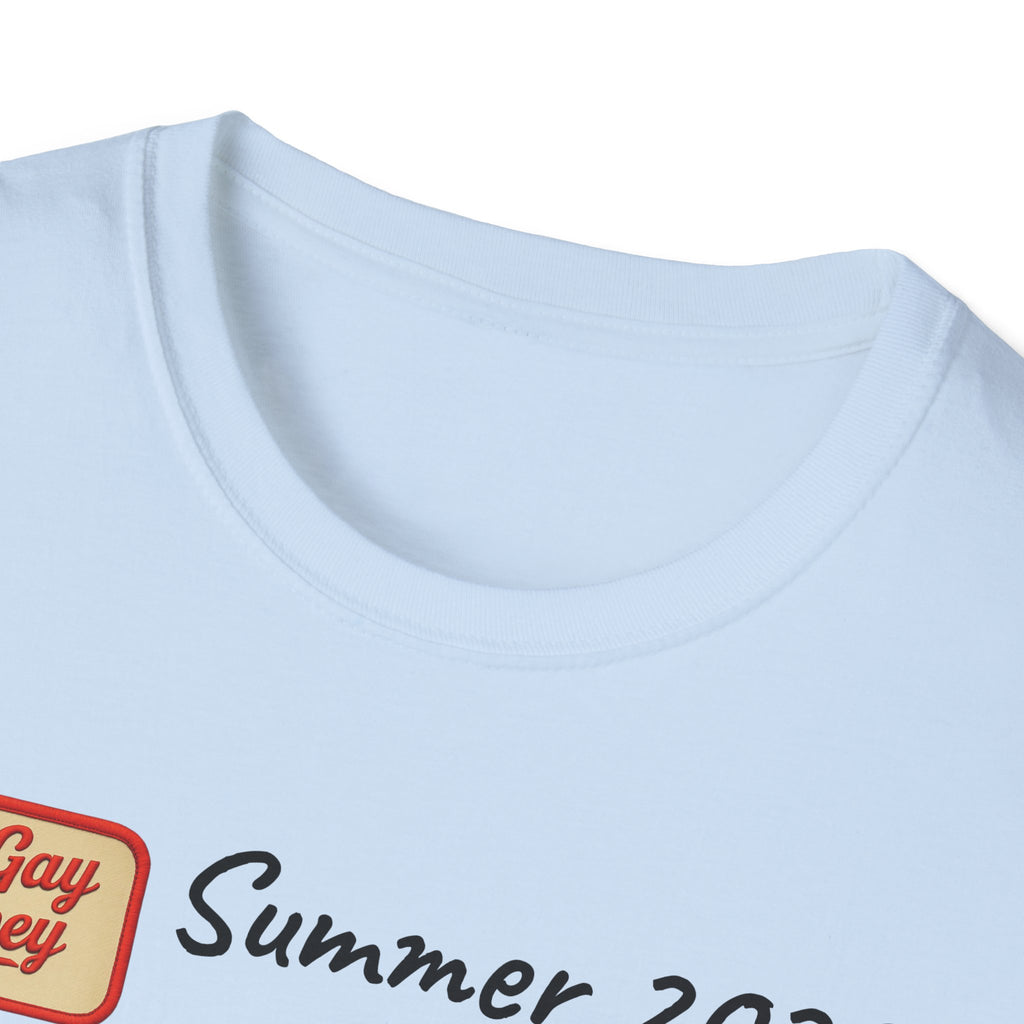 Summer 2025 Merit Badges carnival Unisex Softstyle T-Shirt, Gay Summer Apparel, Camp Vibes Tee, Unique Gifts, Casual Wear for Parties