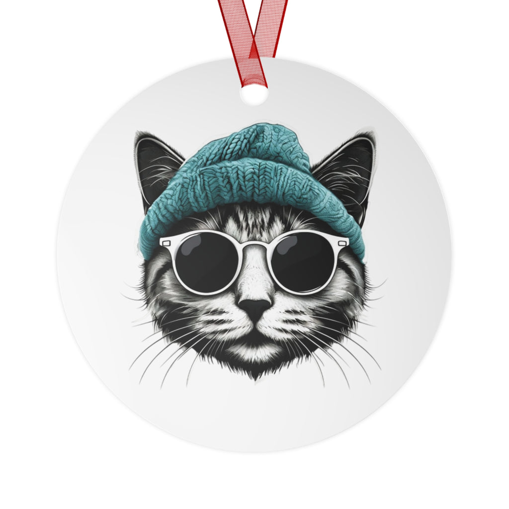 Cat Metal Ornament cool cat, and a beanie metal Christmas ornament