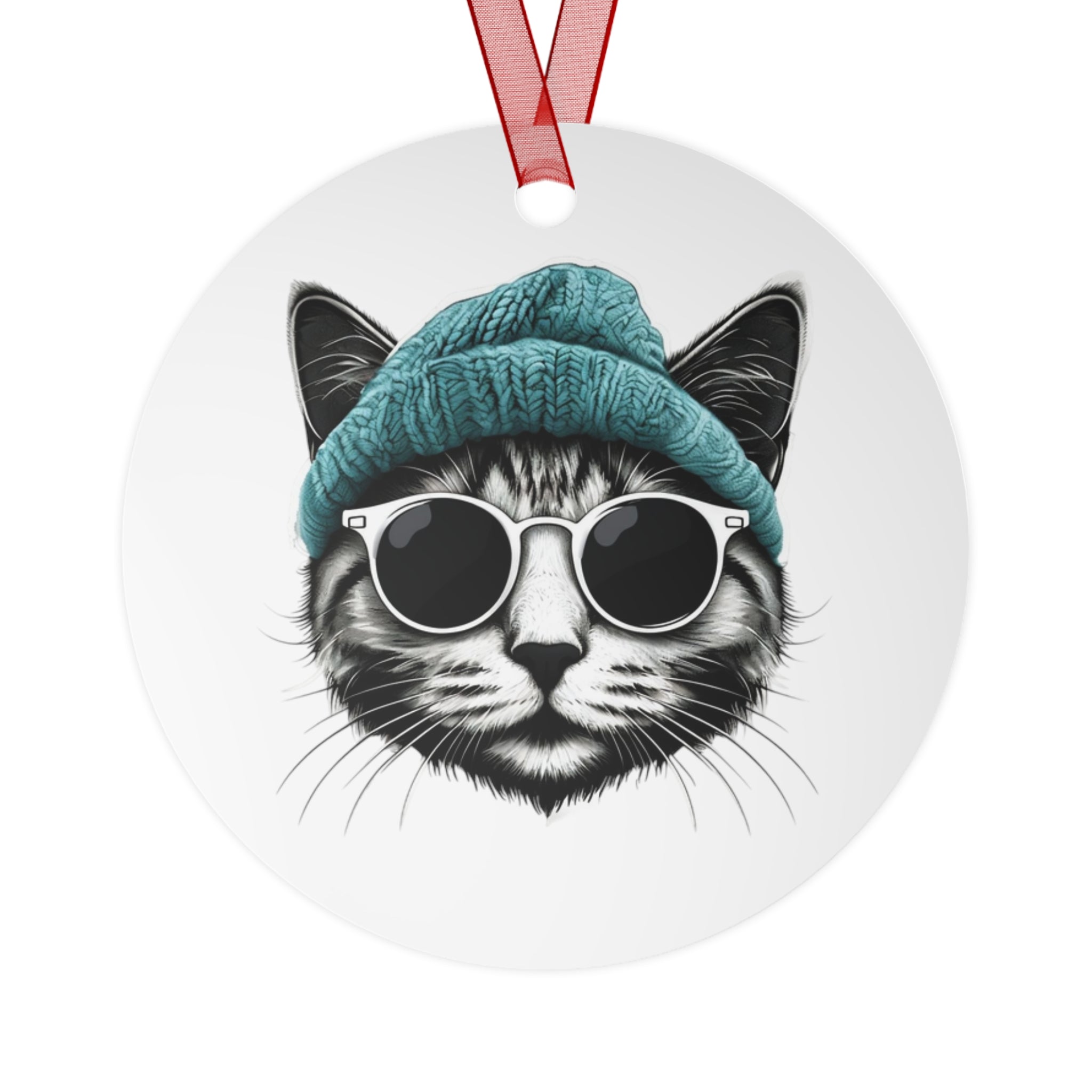 Cat Metal Ornament cool cat, and a beanie metal Christmas ornament
