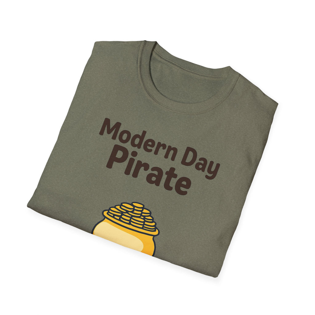 Modern Day Pirate Metal Detector T-Shirt, Relic Coin History Tee, Unisex Softstyle Top, Treasure Hunter Gift, Pirate Lover Shirt