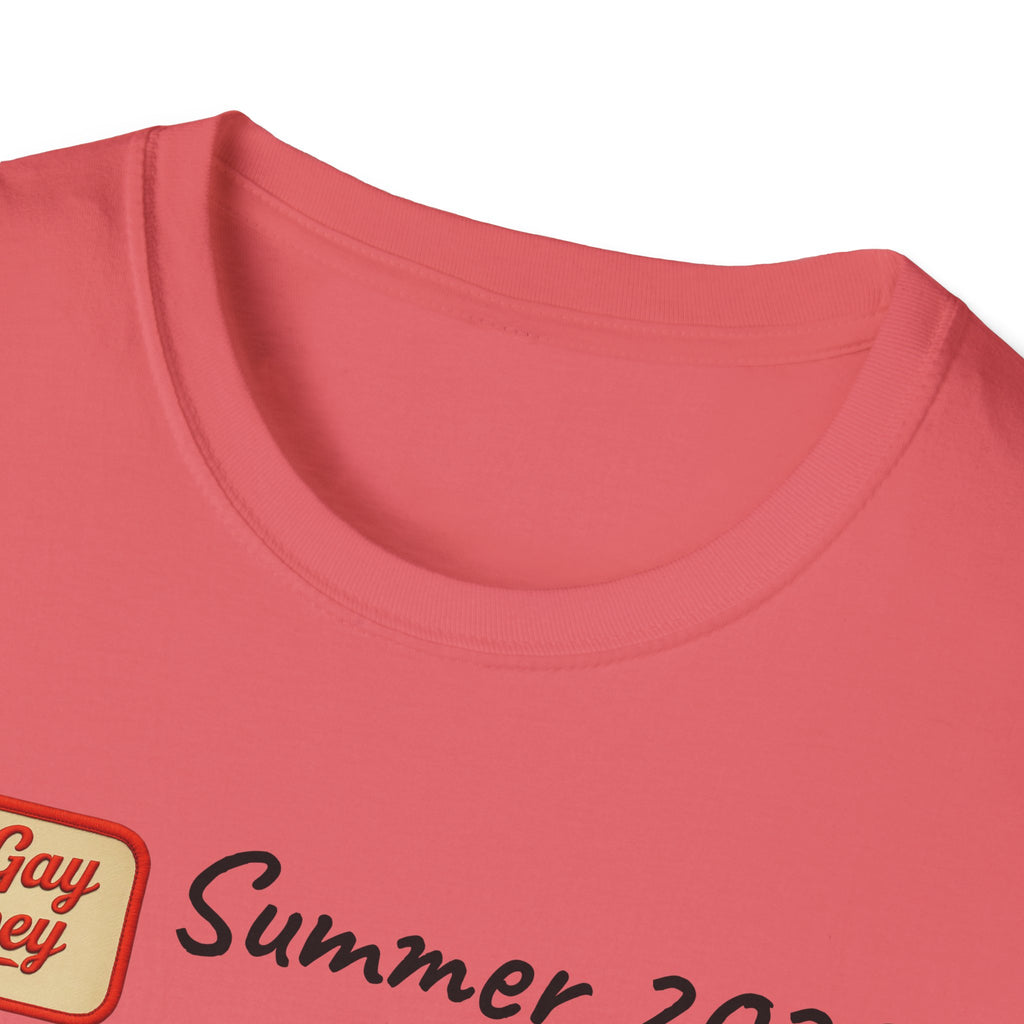 Summer 2025 Merit Badges carnival Unisex Softstyle T-Shirt, Gay Summer Apparel, Camp Vibes Tee, Unique Gifts, Casual Wear for Parties