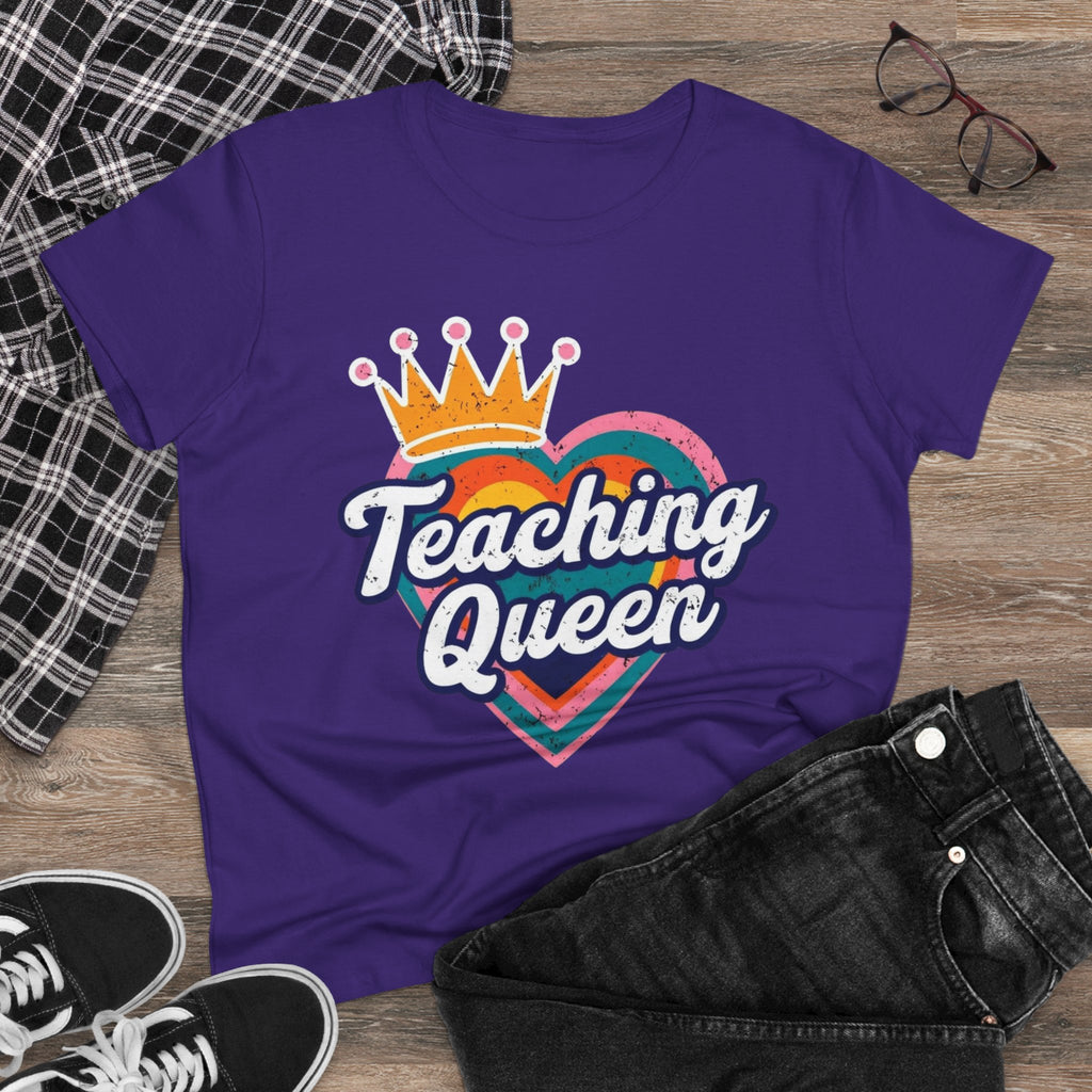 Teaching Queen Tee, Best Teacher Gift Shirt, Midweight Cotton T-Shirt, Teacher Appreciation Top, Female Educator Apparel, School Instructor
