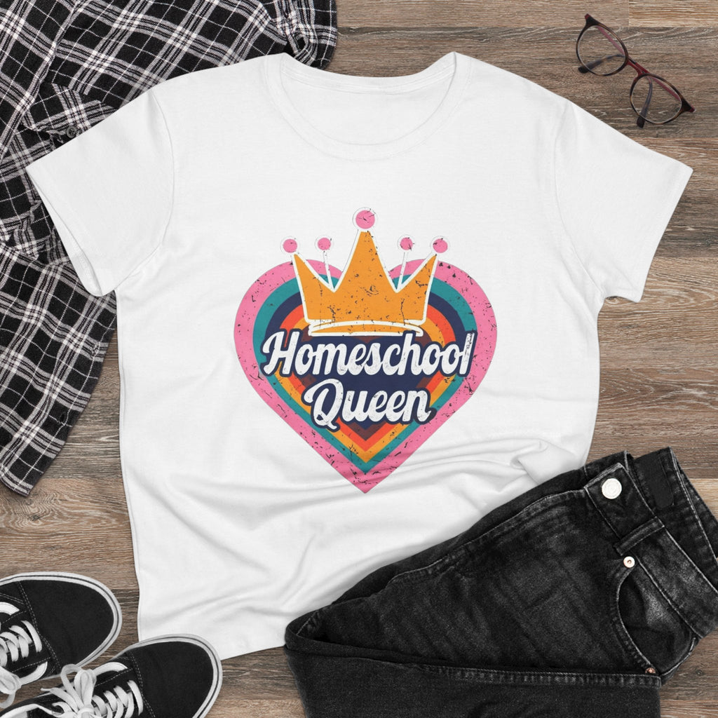 Homeschool Queen Cotton Tee, Cute Tee for Moms, Colloquial Gift for Homeschoolers, Fun Educational Apparel, Perfect for Back to School