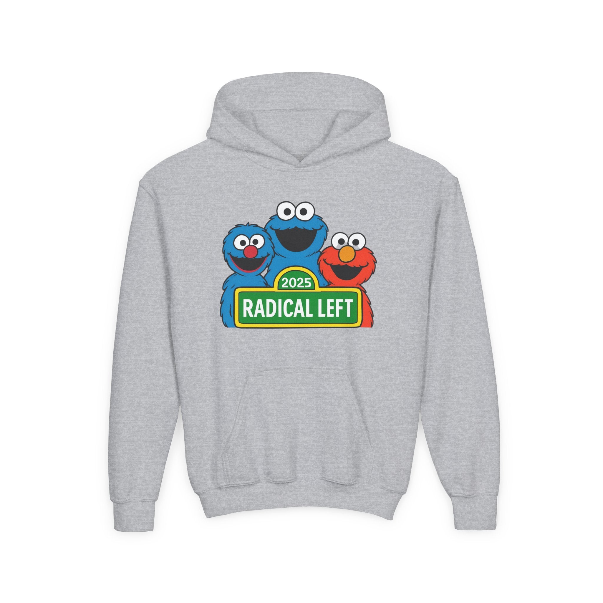 Youth Cartoon-Themed Hoodie with "Radical Left 2025" Design, Cozy Sweatshirt for Kids, Perfect for School & Seasonal Celebrations, Gift Idea
