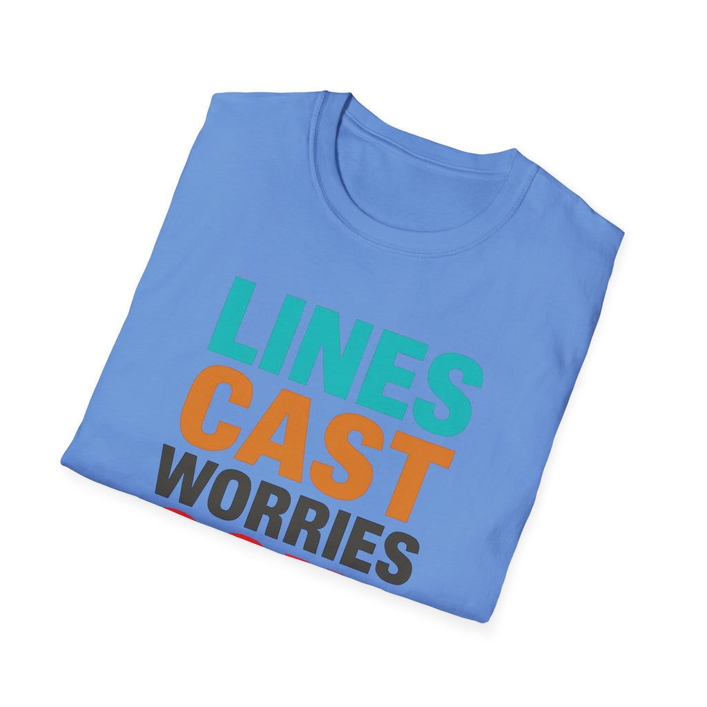 Relaxing Lines cast worries gone T-Shirt - Unisex Softstyle Tee, Casual Wear, Gift for Fishermen, Summer Vibes, Relaxation Shirt