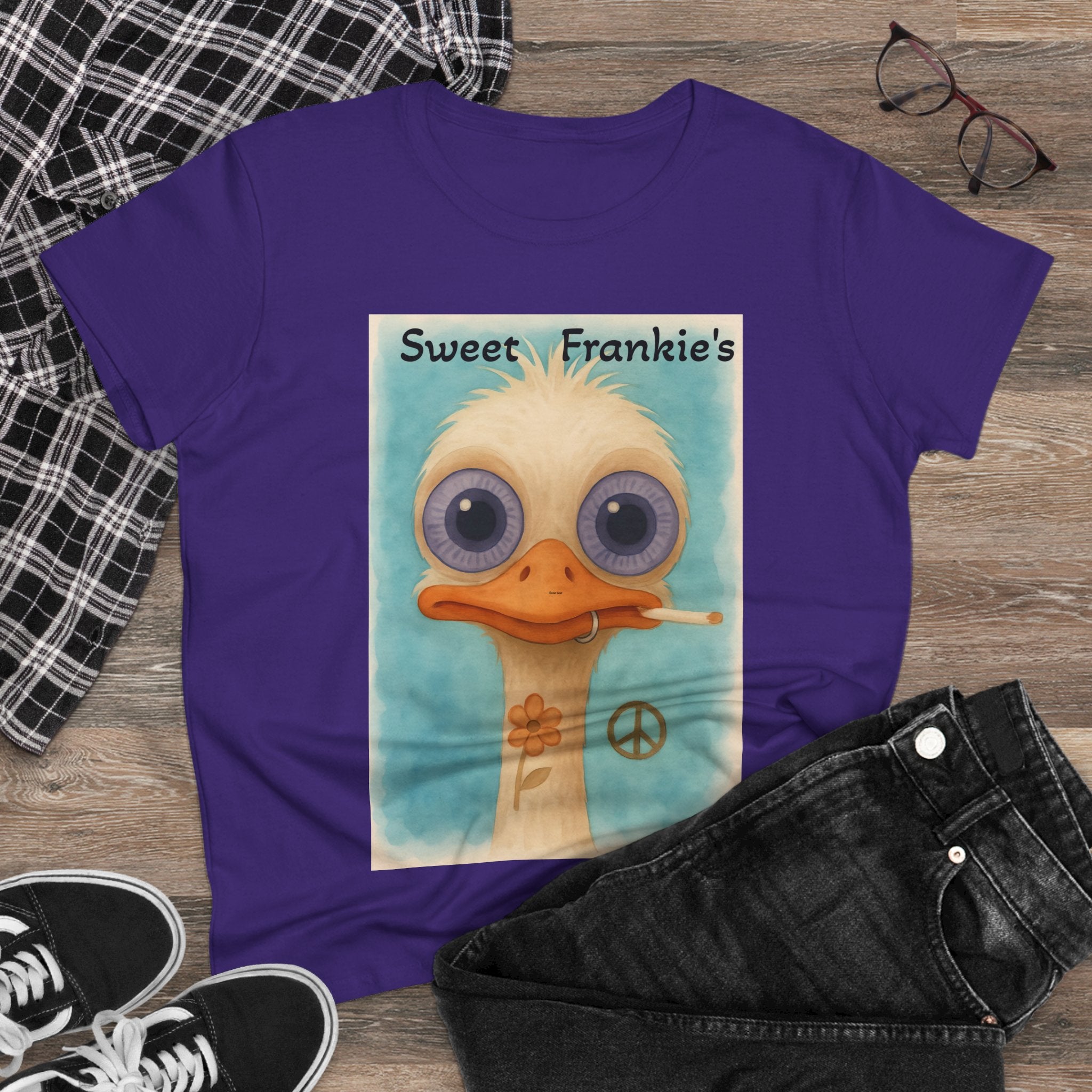 T-Shirt, Sweet Frankies Ostrich Graphic Tee, Funny Tee, Women's Graphic Shirt, Gift for Her, Women's Cotton Shirt social justice wear