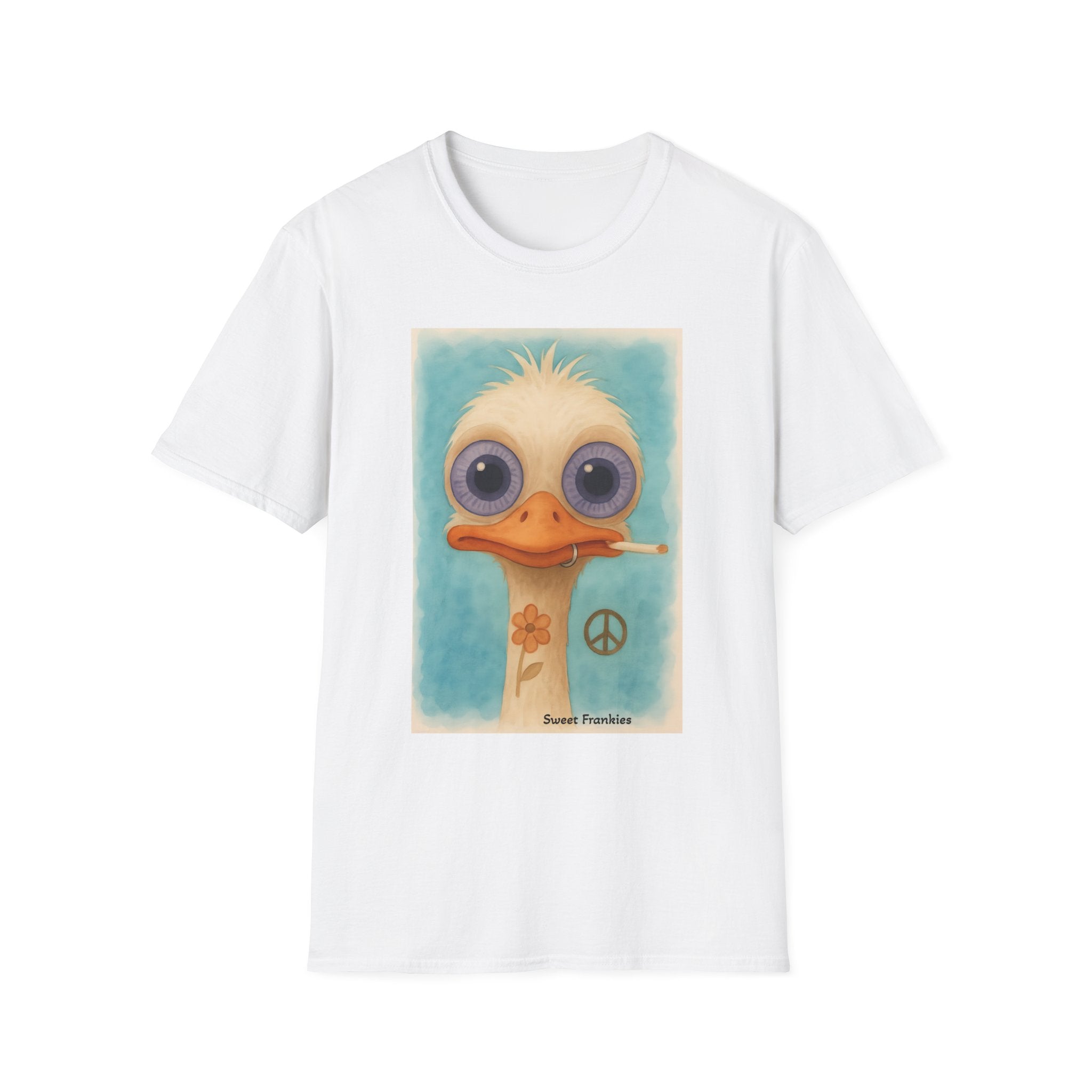 Ostrich Graphic T-Shirt, Unisex Softstyle Tee, Cute Animal Shirt, Gift for Friends, Quirky Humor Top, Smoke fun gift