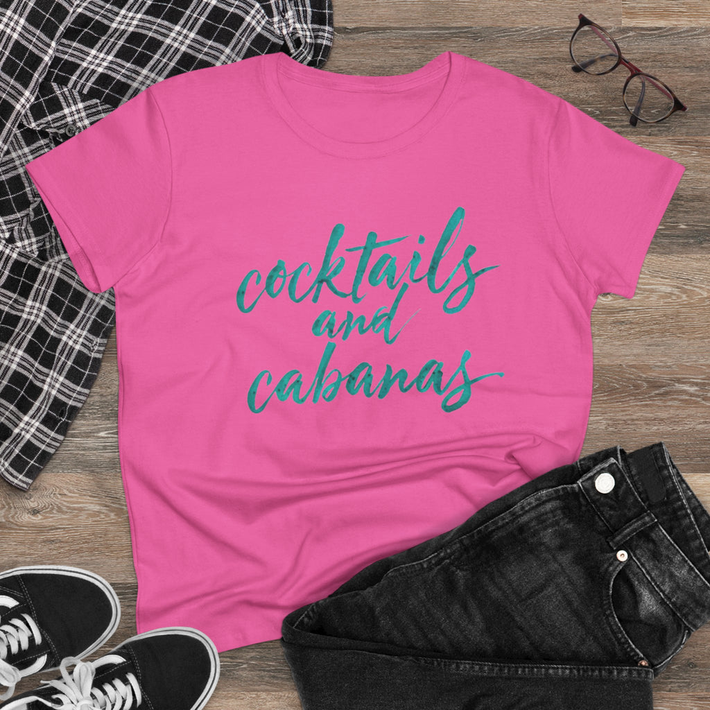 Cocktails and Cabanas Tee - Women&#039;s Midweight Cotton Shirt, Beachwear, Summer Top, Vacation Outfit, Casual Wear, Gift for Her, Pool