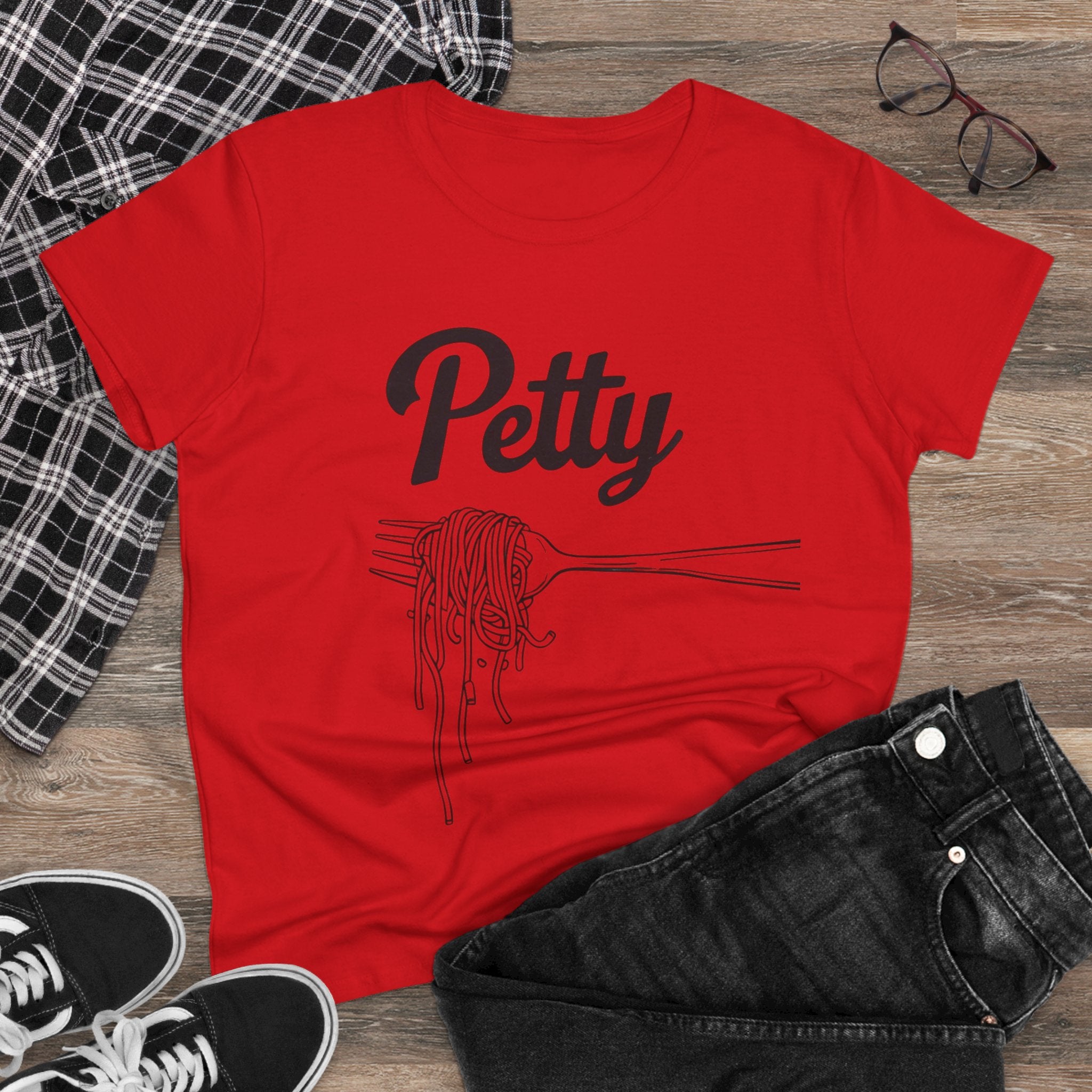 Petty spaghetti Women's Cotton Tee, Funny Graphic Tee, Casual Shirt, Gift for Foodies, Birthday Gift, Quirky Apparel gift for her